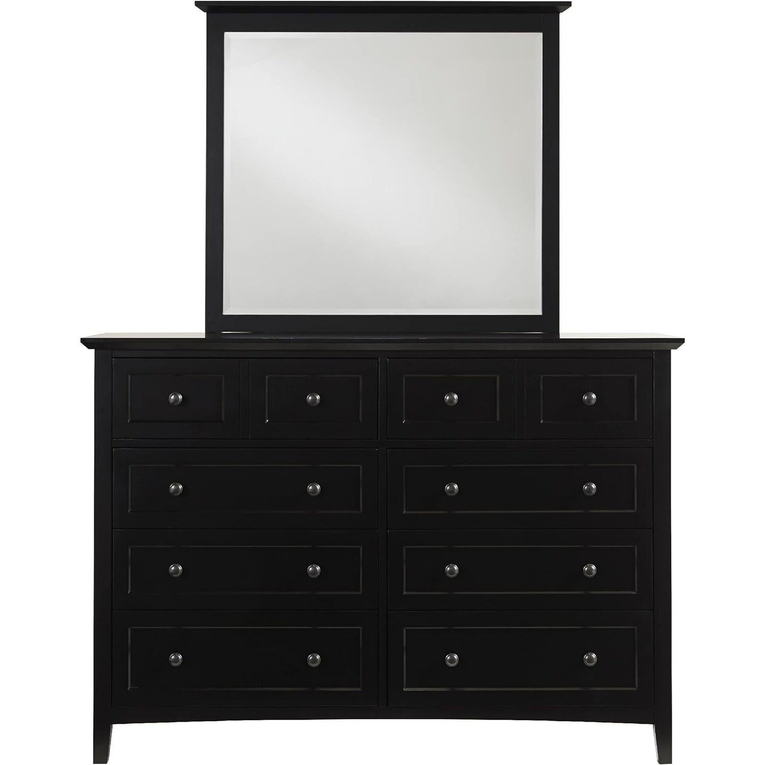 Maykoosh Earthy Elegance 60 Inch Neo Solid Mahogany Wood 8 Drawer Dresser, Felt Line Top, Black