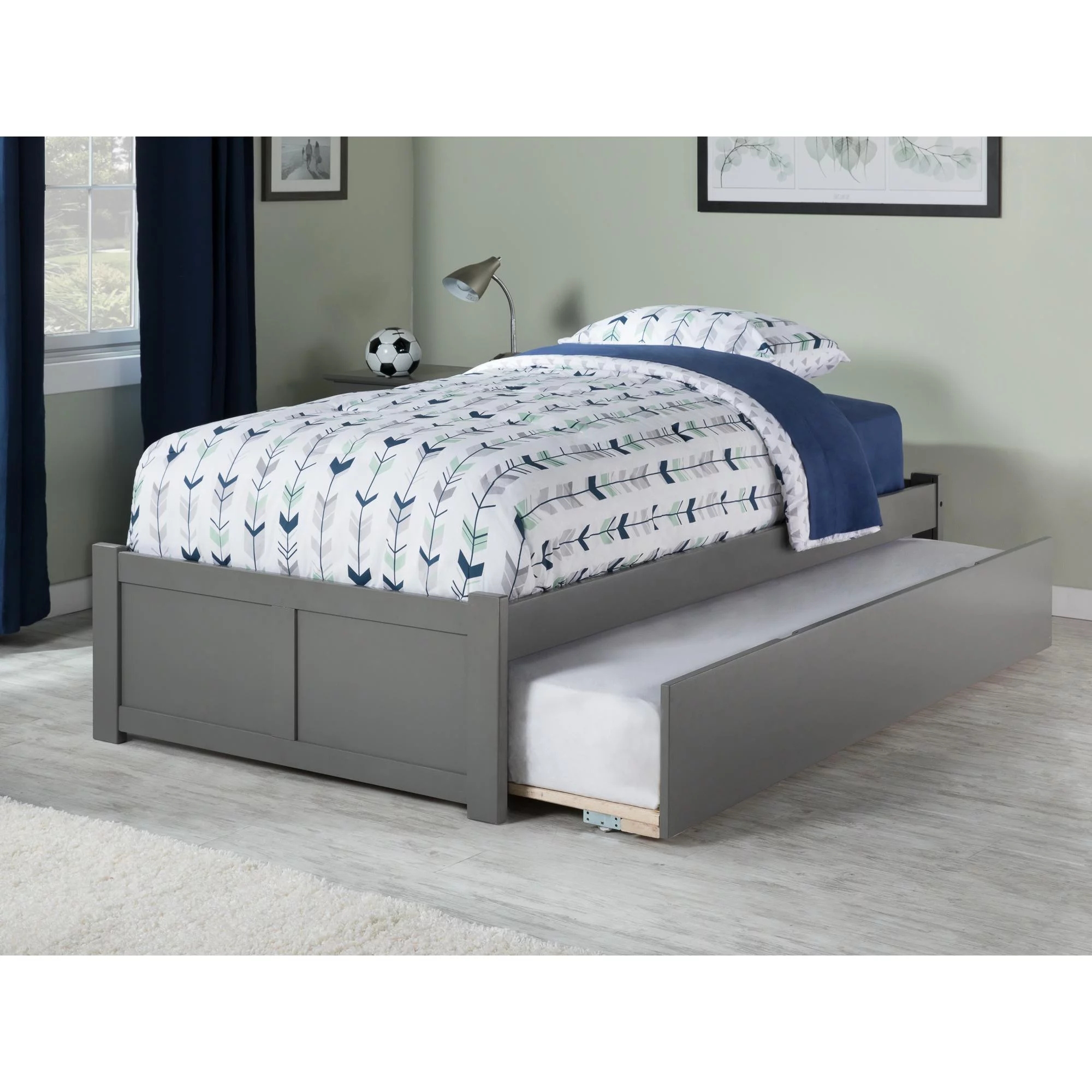 Concord Platform Bed with Flat Panel Foot Board and Twin Size Urban Trundle Bed, Multiple Colors, Multiple Sizes