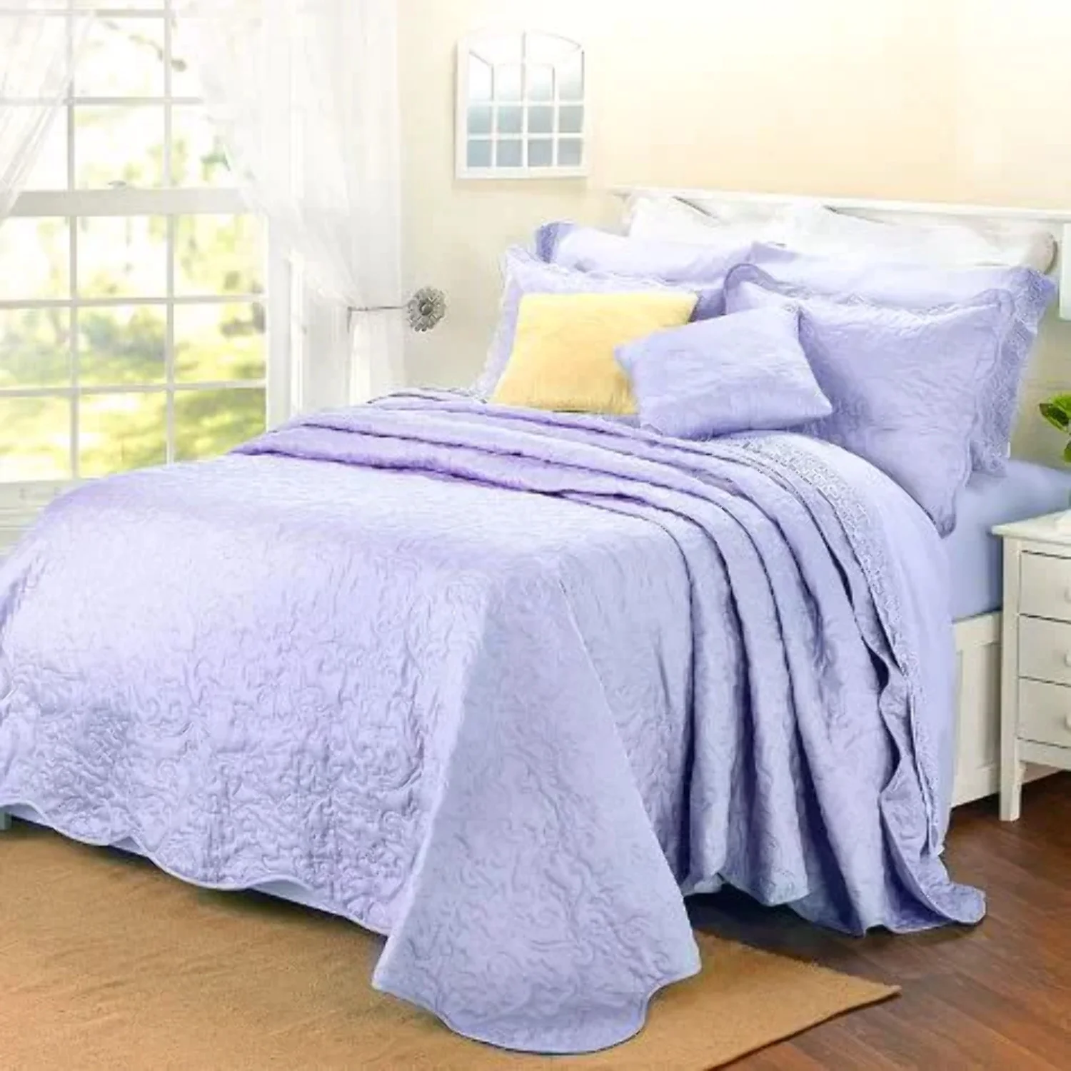 Quilted Damask Bedspread Sets - Lavender King