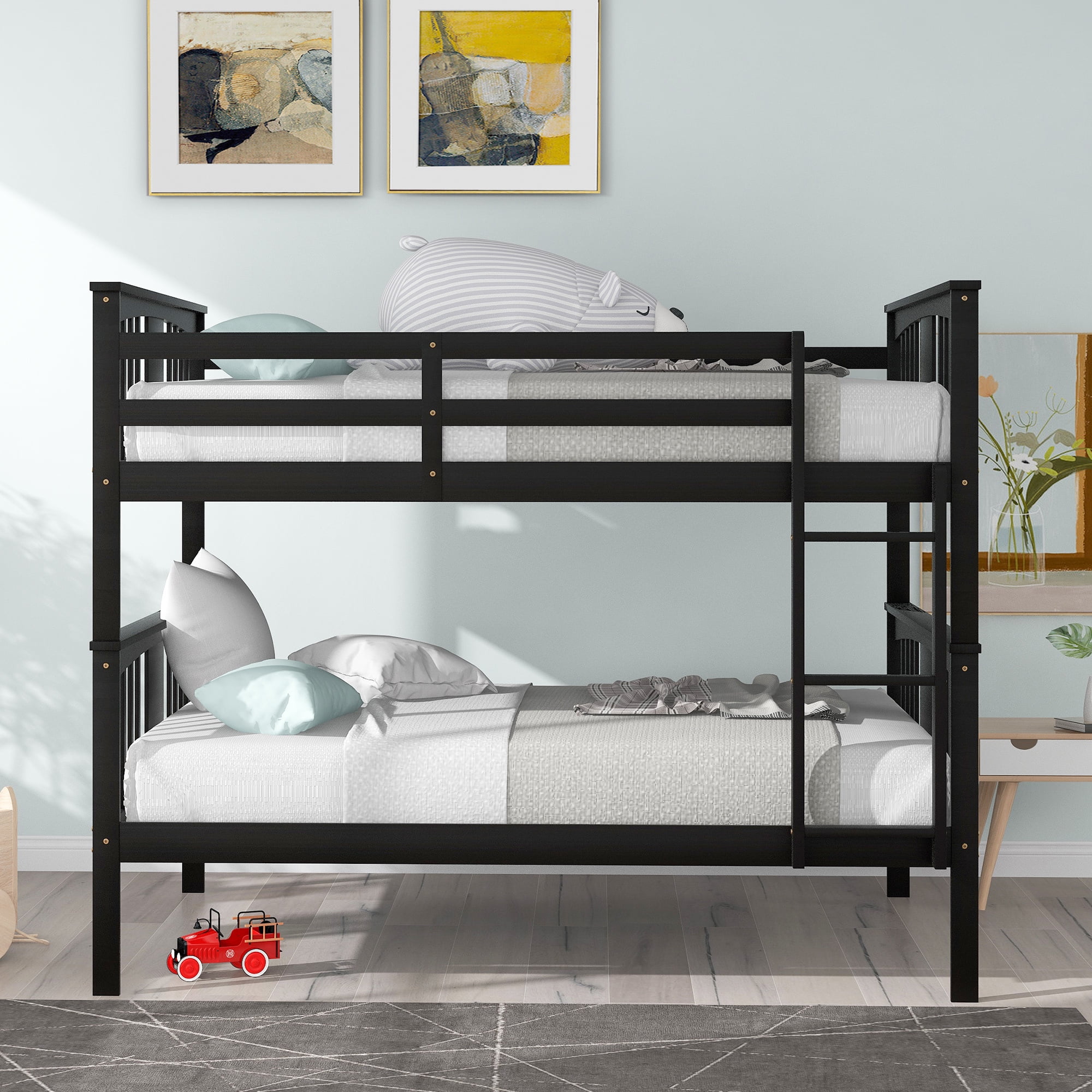 Dawn Whisper Full over Full Bunk Bed with Ladder for Bedroom, Guest Room Furniture, Espresso