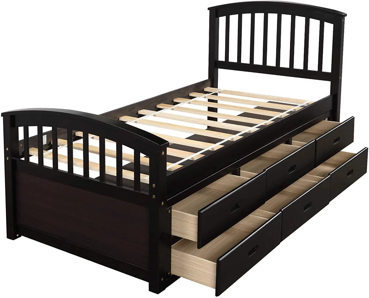 Twin Size Platform Storage Bed Wood Platform Bed with 6 Drawers, Captains Bed Bedroom Furniture with 6 Drawers,Espresso