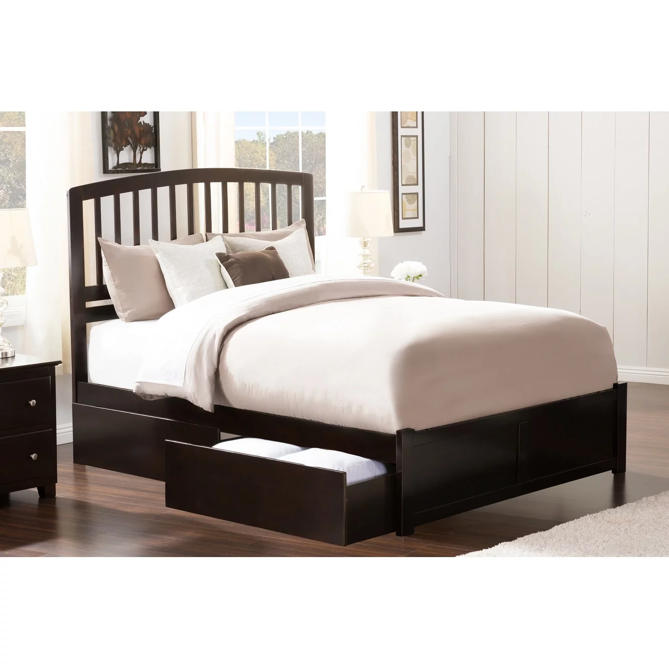 AFI Richmond Queen Platform Bed with Footboard and 2 Drawers in Espresso