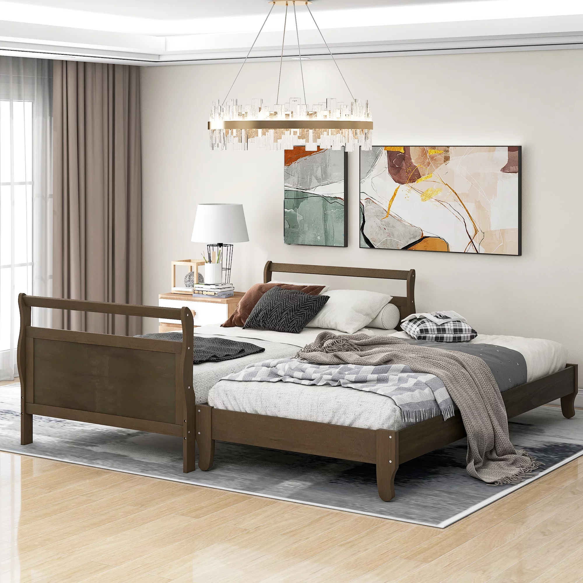 Extending Daybed, Twin Size Trundle Daybed Solid Wood, Daybed with Classic Style Pine Wood Beds for Adults and Kids, No Box Spring Required Extend to Two Single Beds