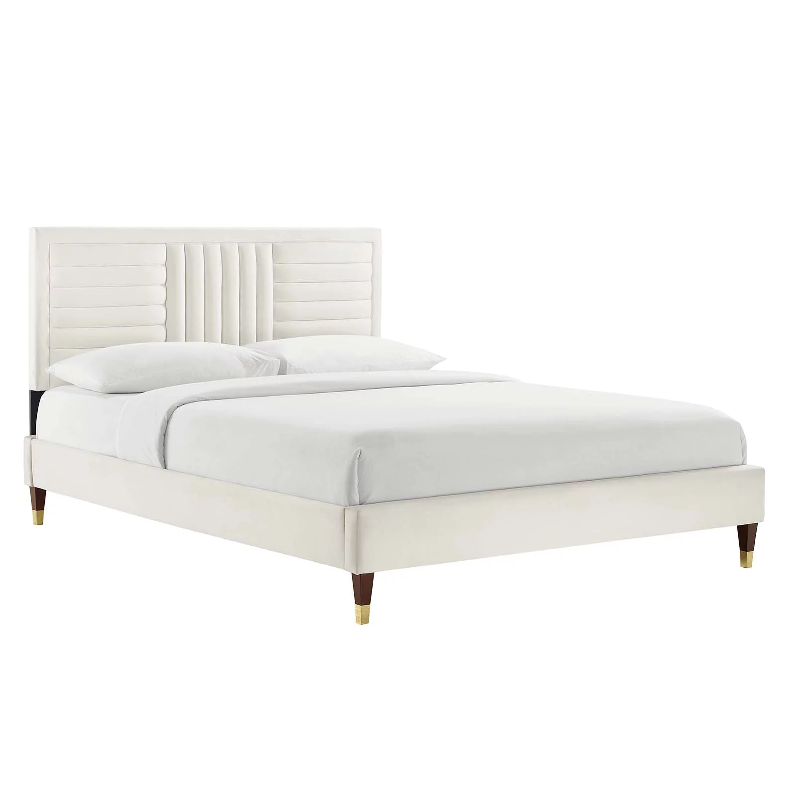 Modway Sofia Channel Tufted Performance Velvet Full Platform Bed in White