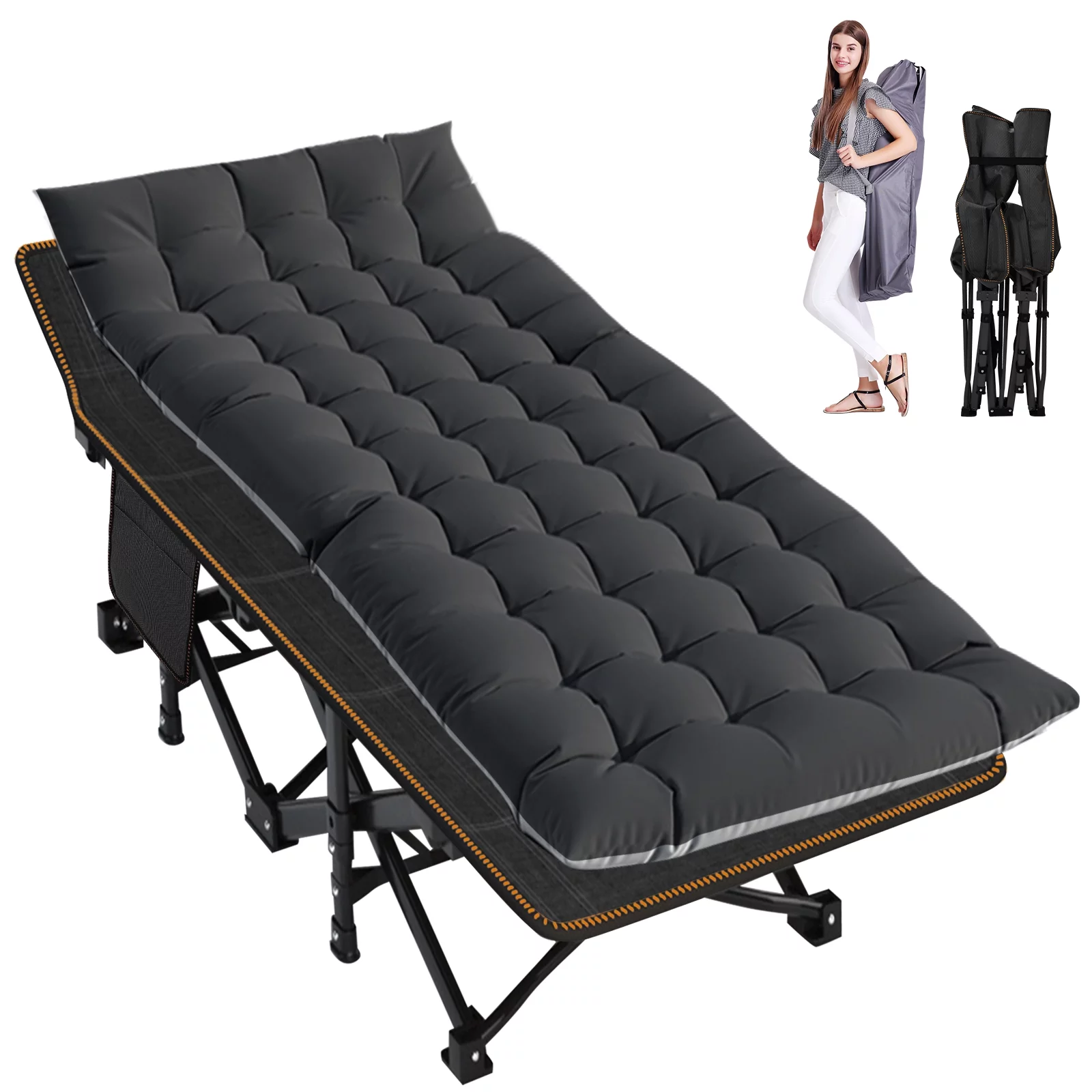 NAIZEA Folding Camping Cots For Adults,Camping Beds For Adults,Foldable Guest Beds With 2 Sided Mattress & Carry Bag(Black)