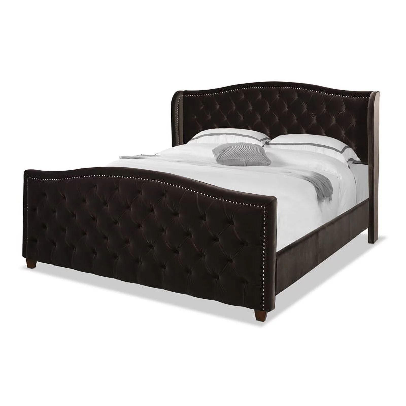 Maklaine Modern Upholstered Shelter Headboard Bed King in Deep Brown