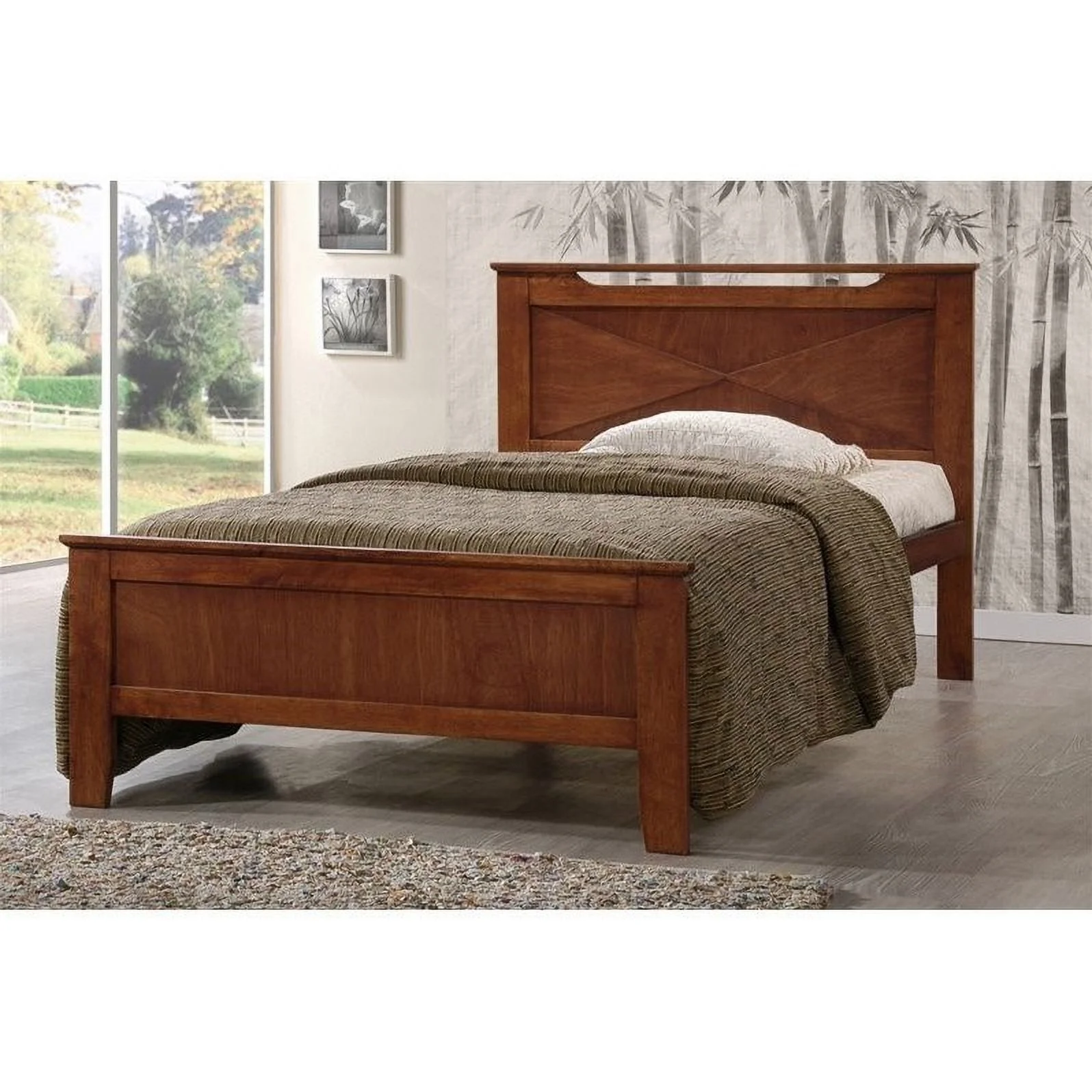 Allora Wood Twin Panel Bed in Antique Oak
