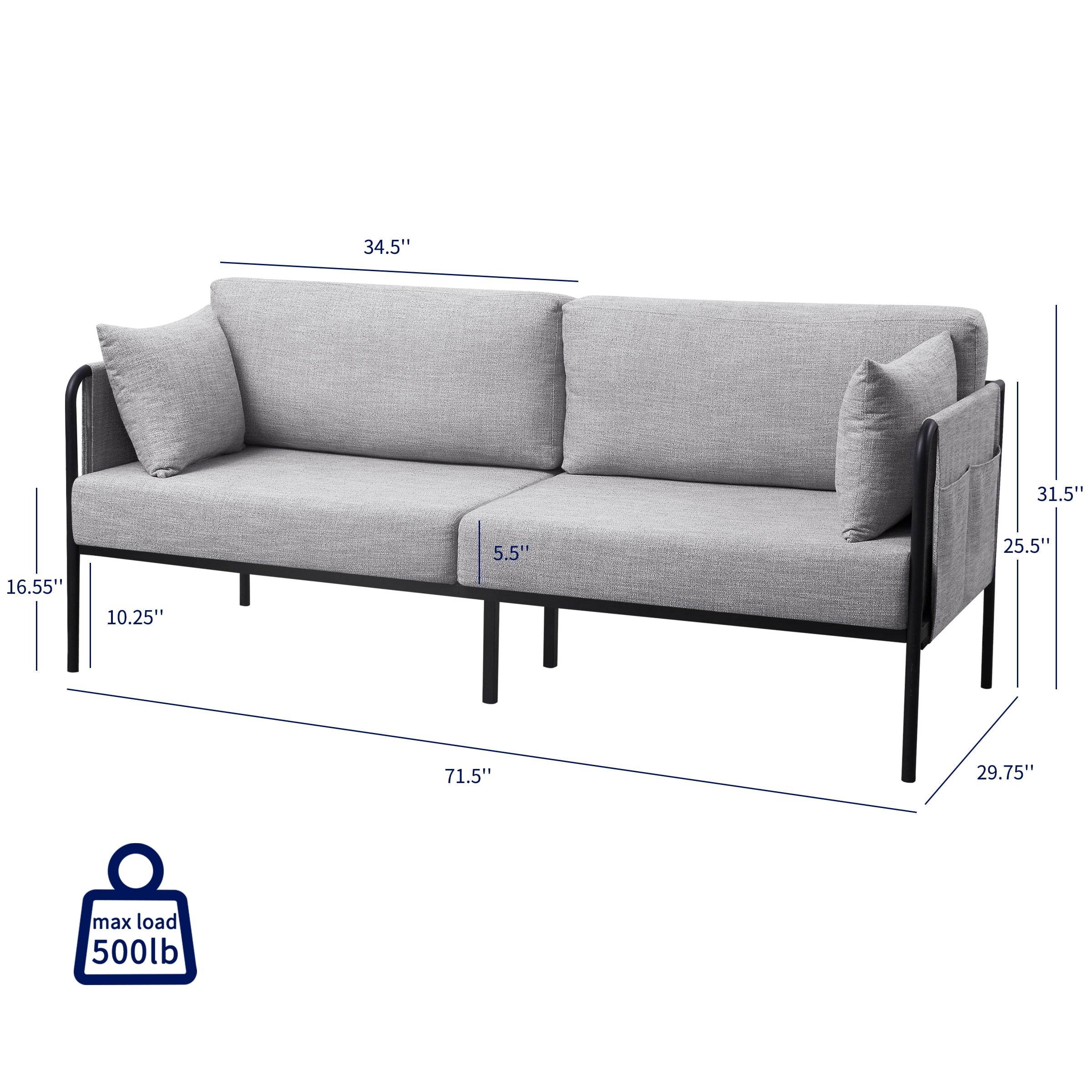 Subrtex Metal Frame Sofa, Gray