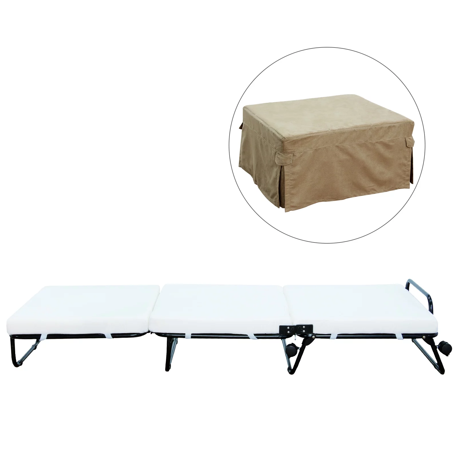 HomCom Twin Size Folding Convertible Sleeper Bed Ottoman with Slipcover, Beige