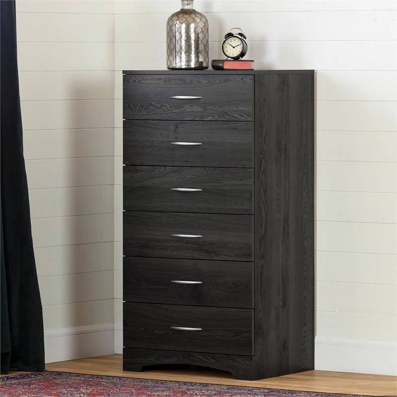 Bowery Hill Traditional 6-Drawer Wood Lingerie Bedroom Chest in Gray Oak