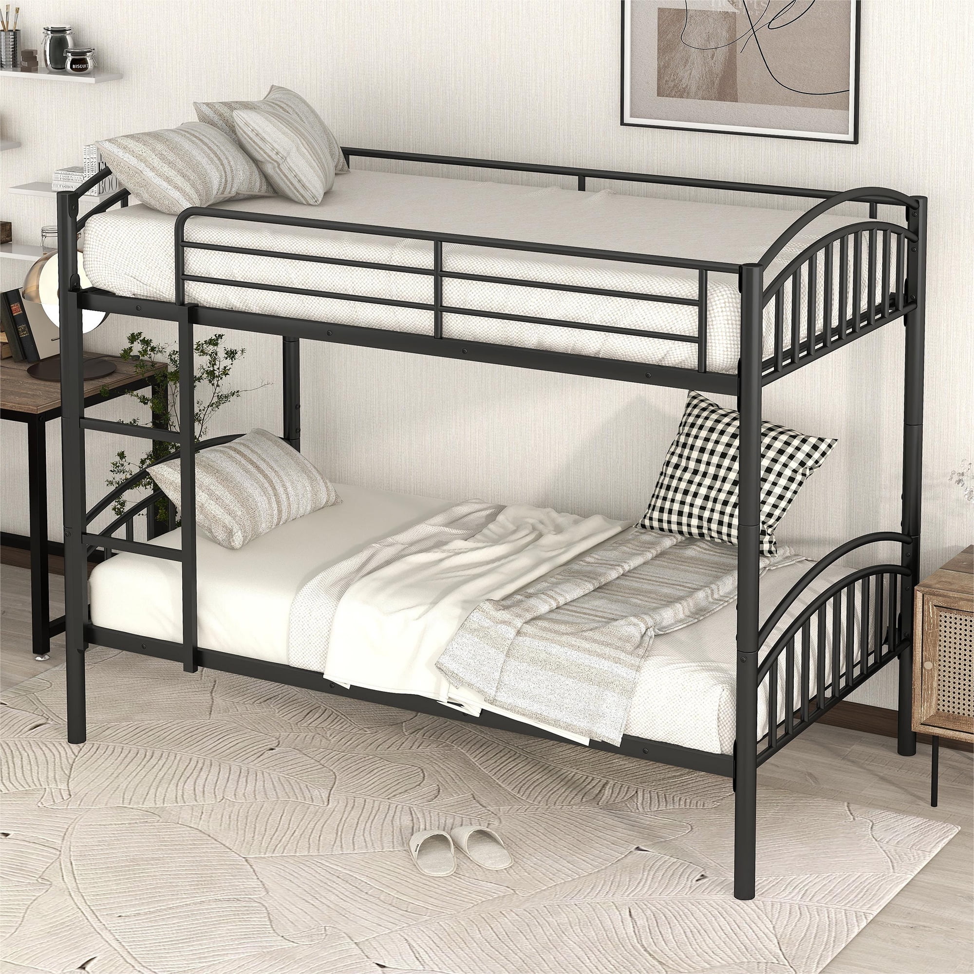 CoSoTower Twin Over Twin Metal Bunk Bed,Divided Into Two Beds, Black