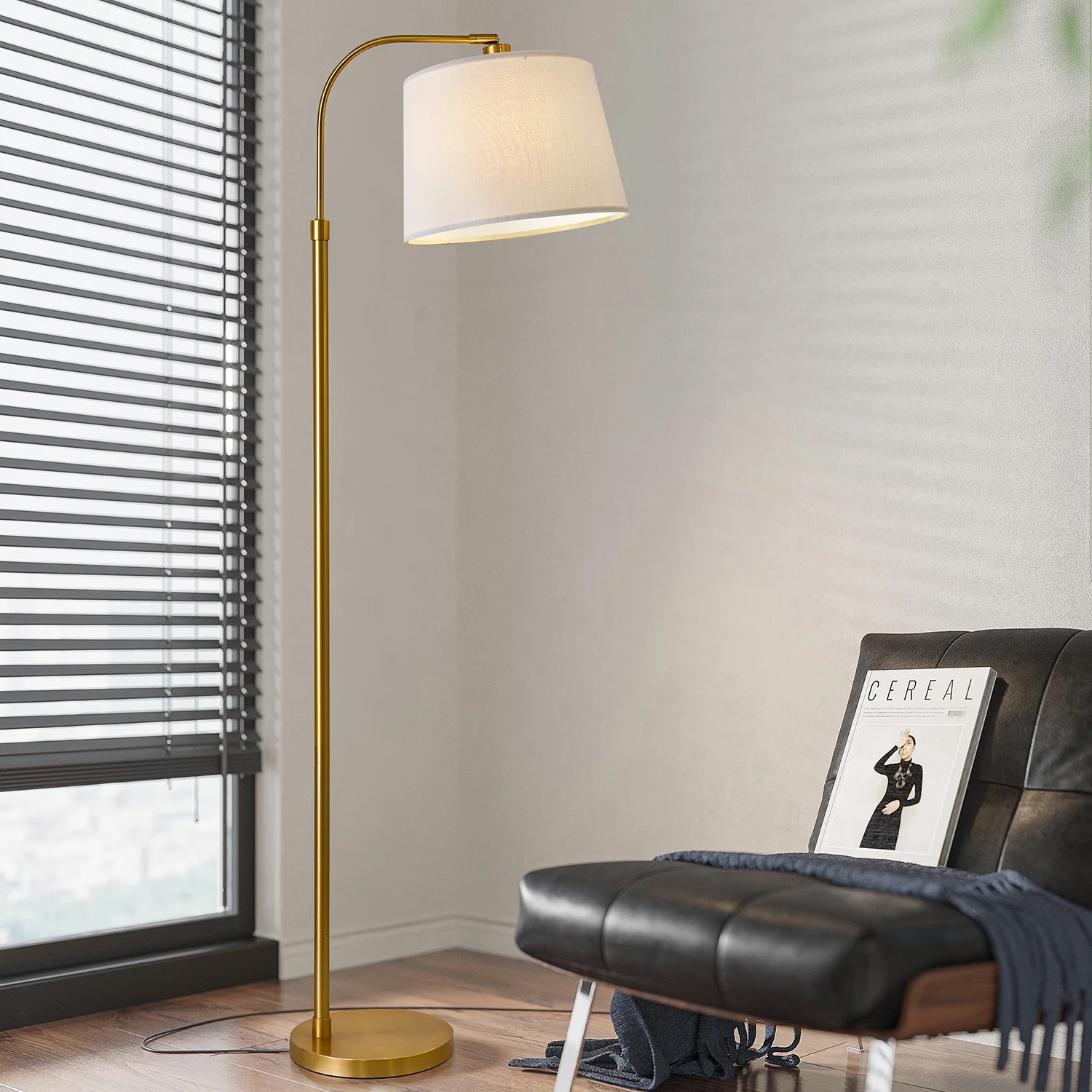 Oneach Arc Gold Mid-Century Floor Lamp for Living Room Bedroom Modern Metal Standing Lamp for Office Home 62.5