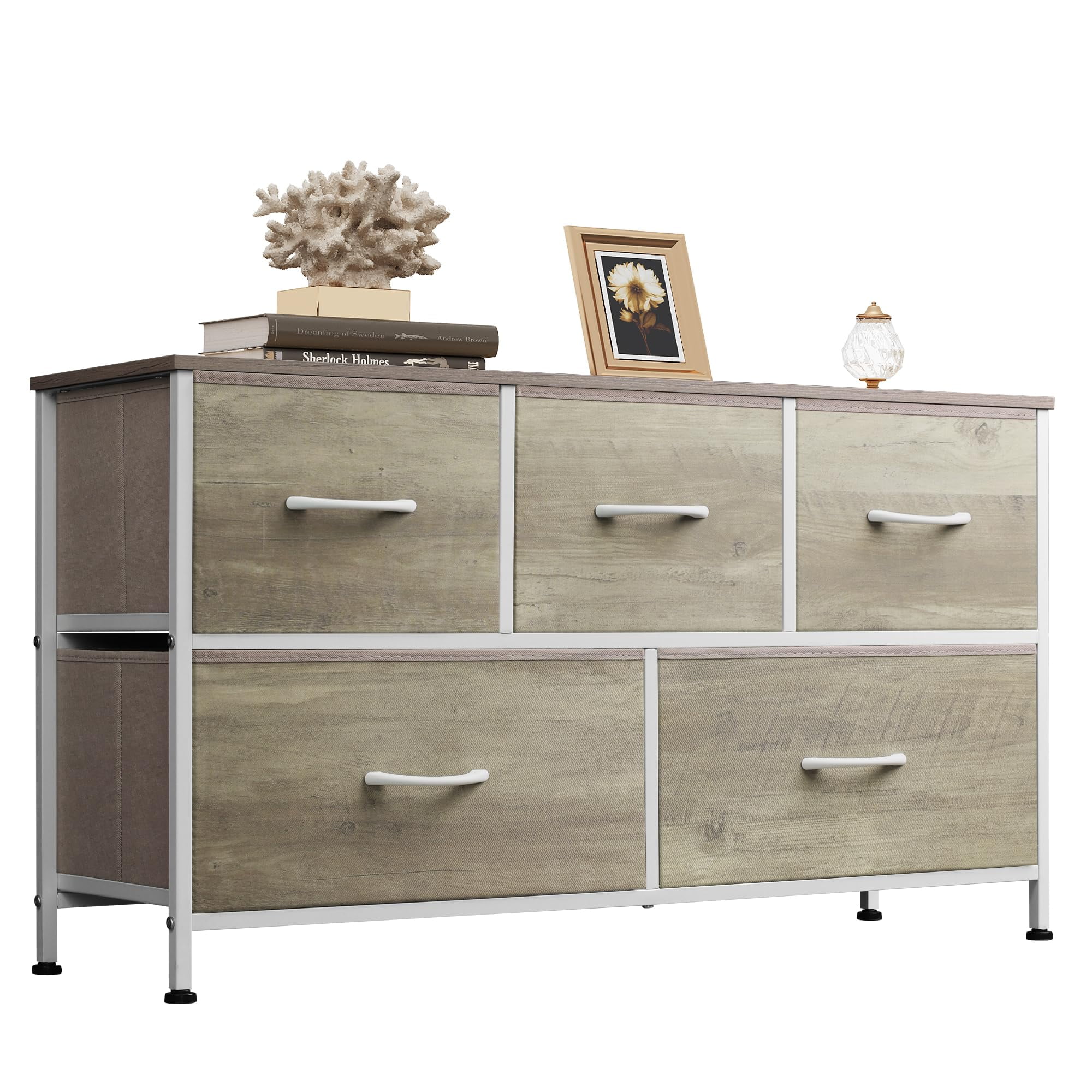 5-Drawer Dresser for Bedroom: Wide Chest of Drawers, Fabric Storage Organizer Unit with Bins for Closet, Living Room, Hallway