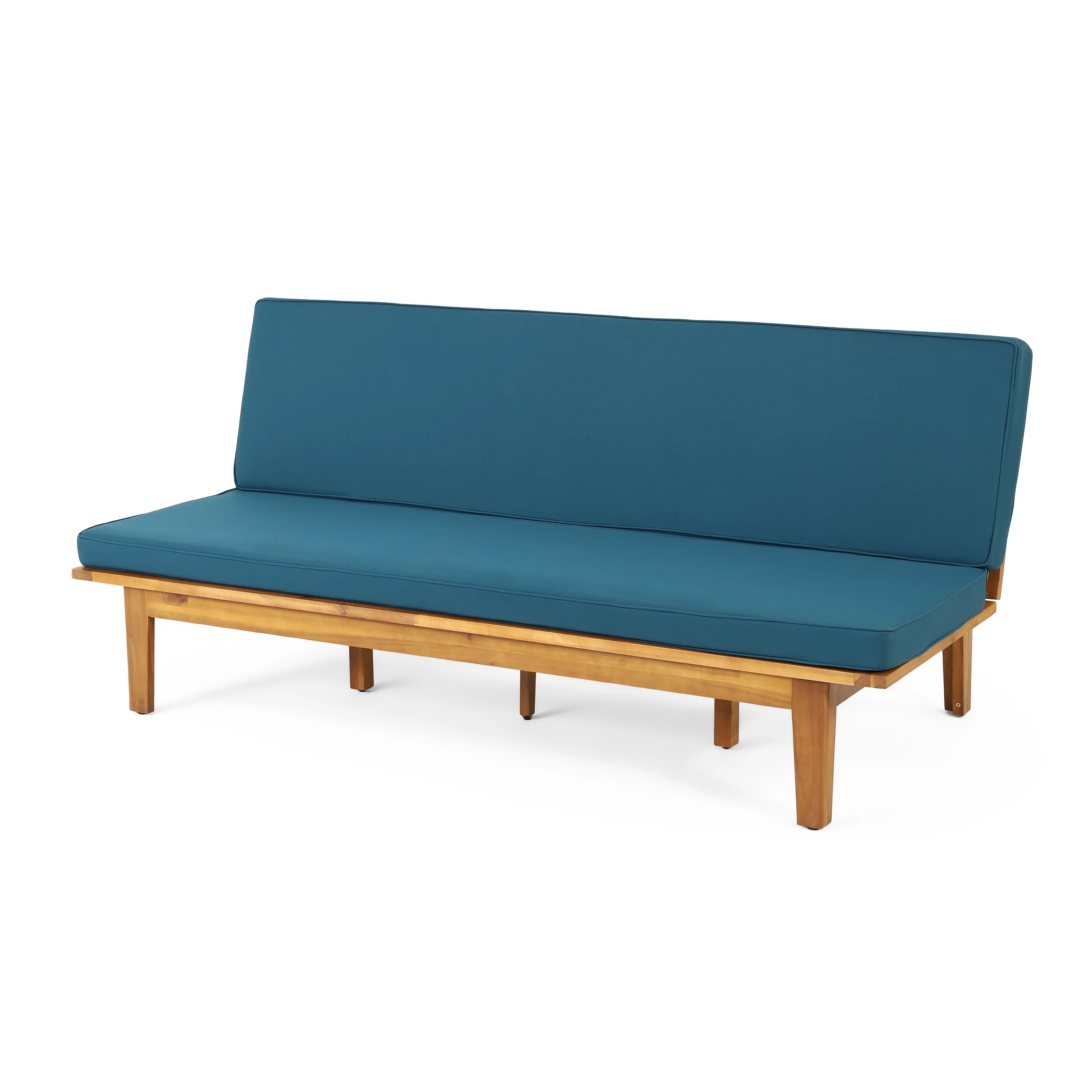 GDF Studio Riebe Outdoor Acacia Wood Convertible Daybed with Cushion, Teak and Dark Teal