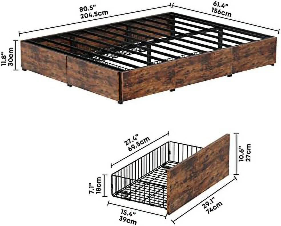 HBBOOMLIFE King Bed Frame with   4 Drawers and Double-Row Support Bars  Solid Stable  Noise-Free  No Box Spring Needed  Easy Assembly