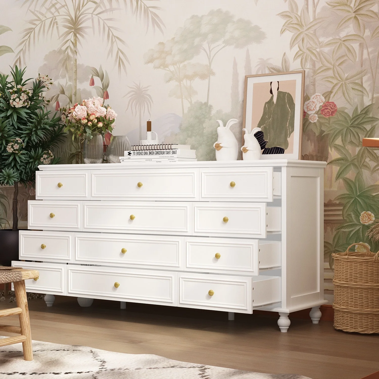 Modern Wood Dresser Bedroom Storage Drawer Organizer Closet Drawers White 12-drawer