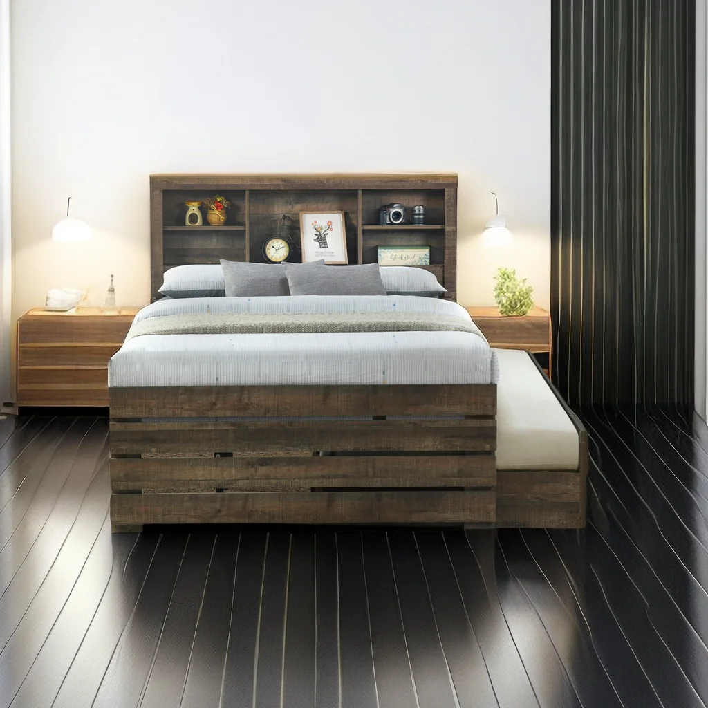 Farmhouse Style Full Size Captain Platform Bed with Trundle,Wooden Bookcase Bedframe with 3 Spacious Under Bed Drawers in Casual for Bedroom/Guestroom