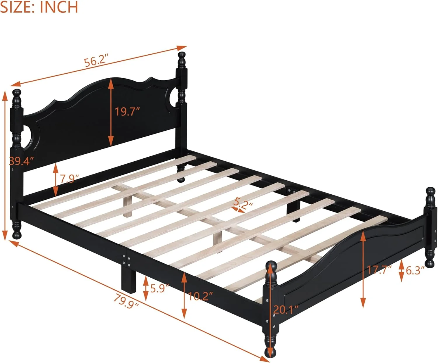Full Size Wood Platform Bed Frame for Boys Girls Kids Toddler,Retro Style Platform Bed with Wooden Slat Support