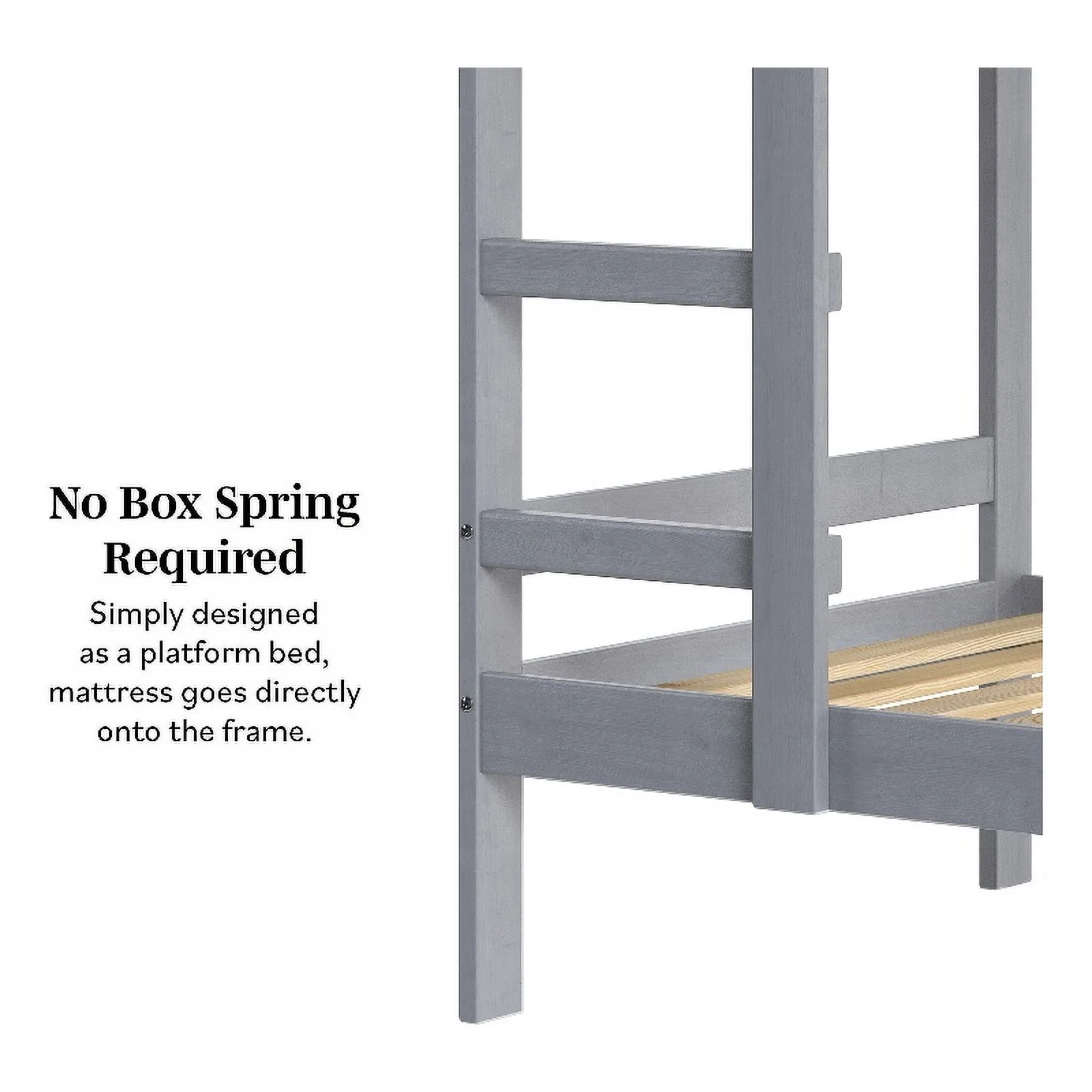 Pemberly Row Twin Over Twin Simple Solid Wood Bunk Bed - Gray