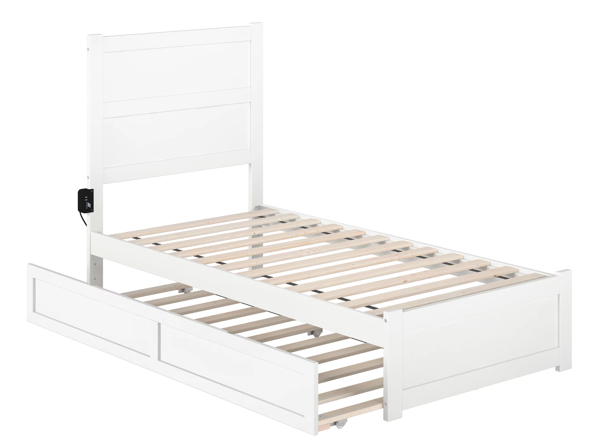 AFI NoHo Twin Wood Platform Bed with Headboard Footboard & Twin Trundle, White
