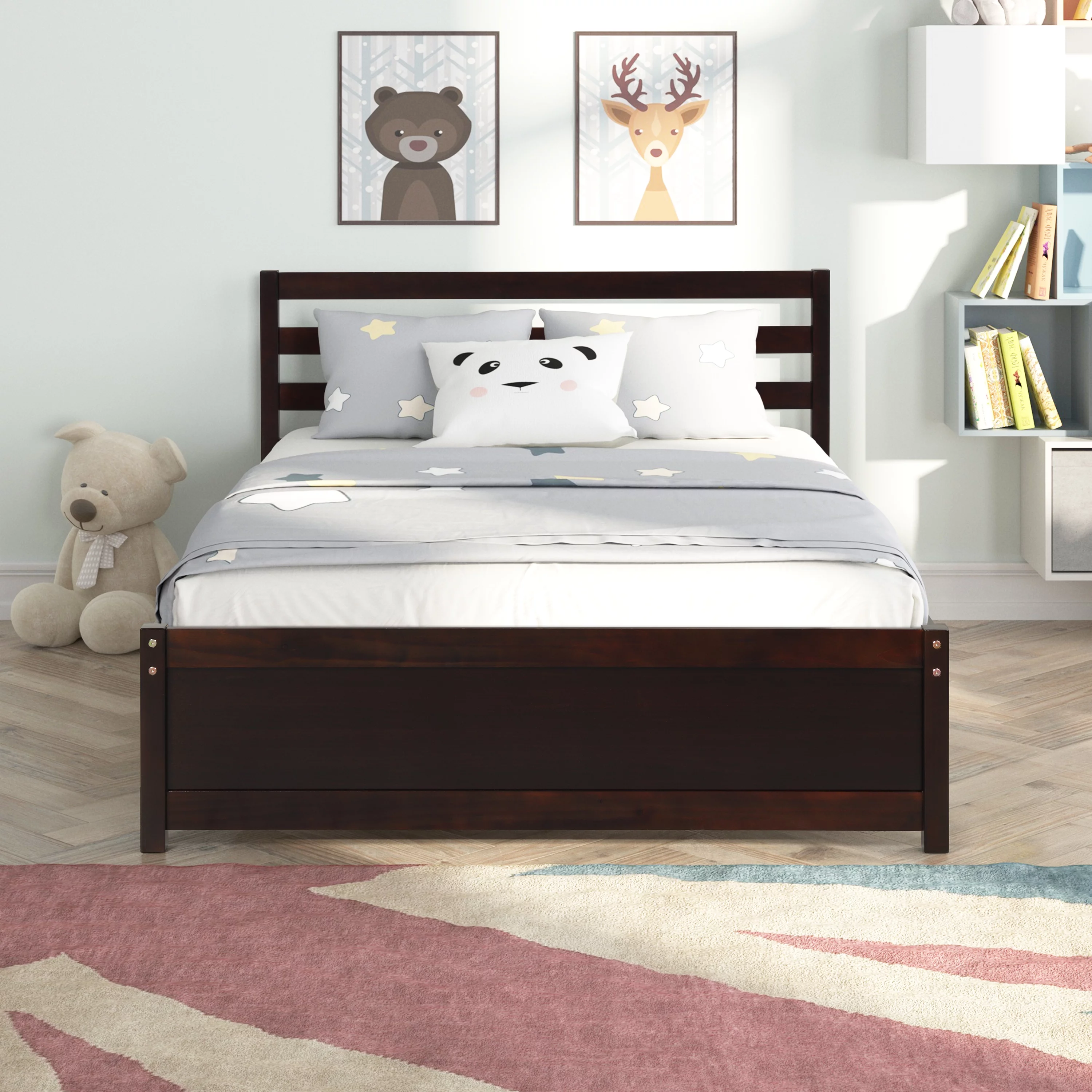 BTMWAY Full Platform Bed Frame, Wood Full Size Bed Frame with Headboard, Modern Full Bed Frame No Box Spring Needed with Wood Slats, Bedroom Furniture Bed Frame Full Size for Kids Adults, Espresso