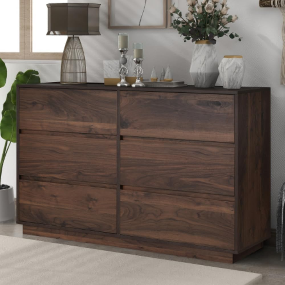 Medieval Modern 6-Drawer Dress, Dark Brown, Suitable for Storage Areas in Bedrooms, Kitchens, Living Rooms, and Restaurants
