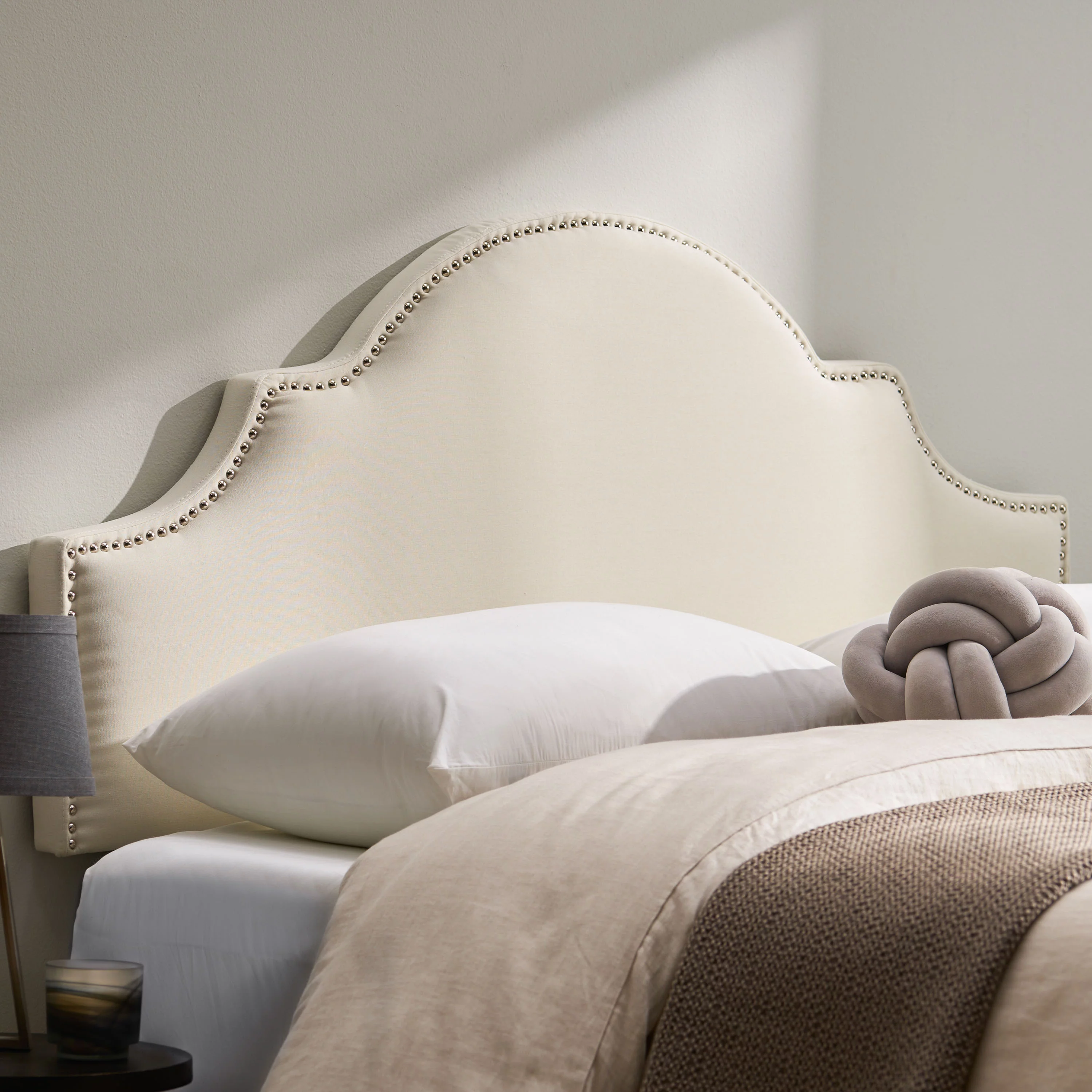 GDF Studio Stroelitz Contemporary Fabric Full/Queen Headboard with Nailhead Trim, Ivory