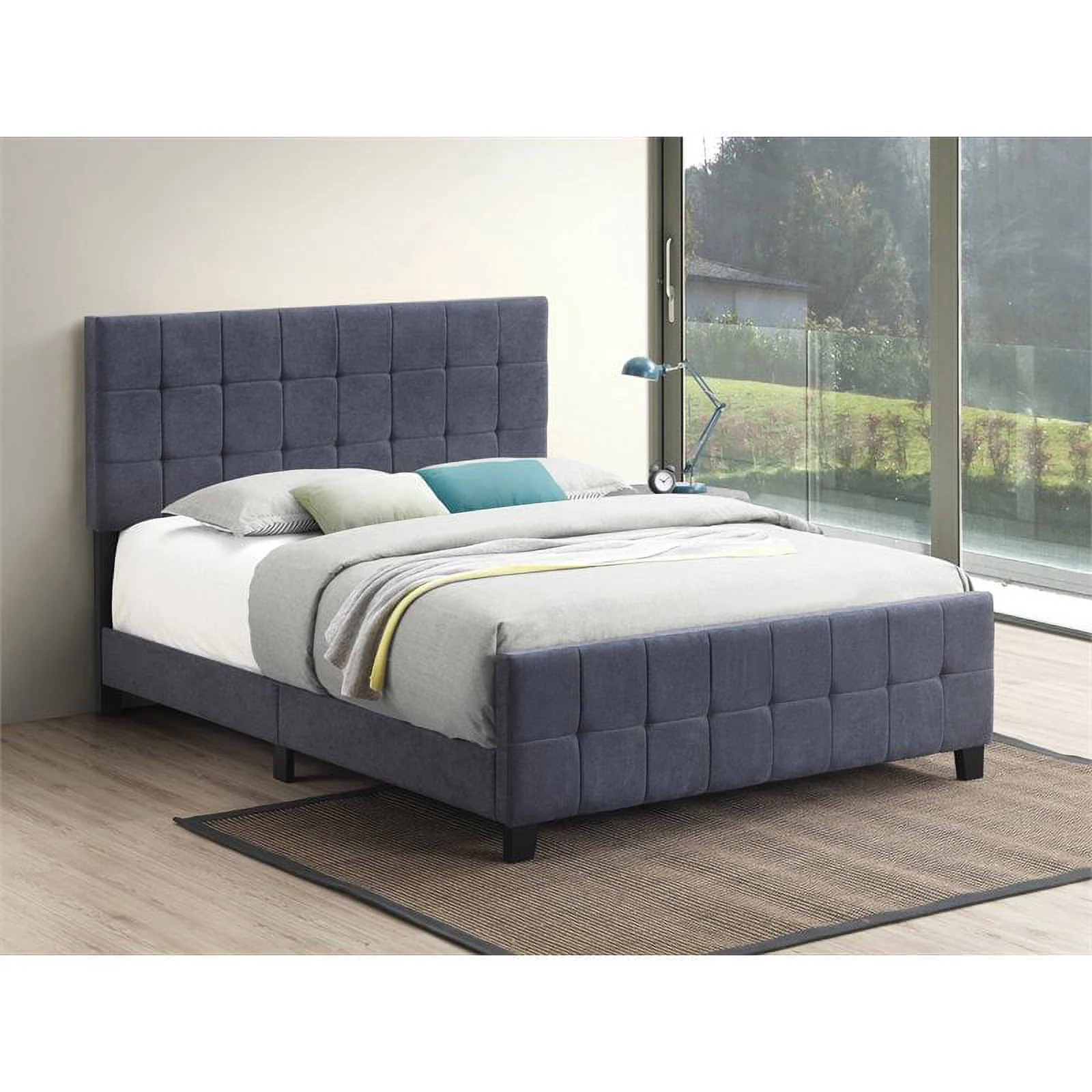 Pemberly Row Queen Upholstered Panel Bed in Dark Gray Finish