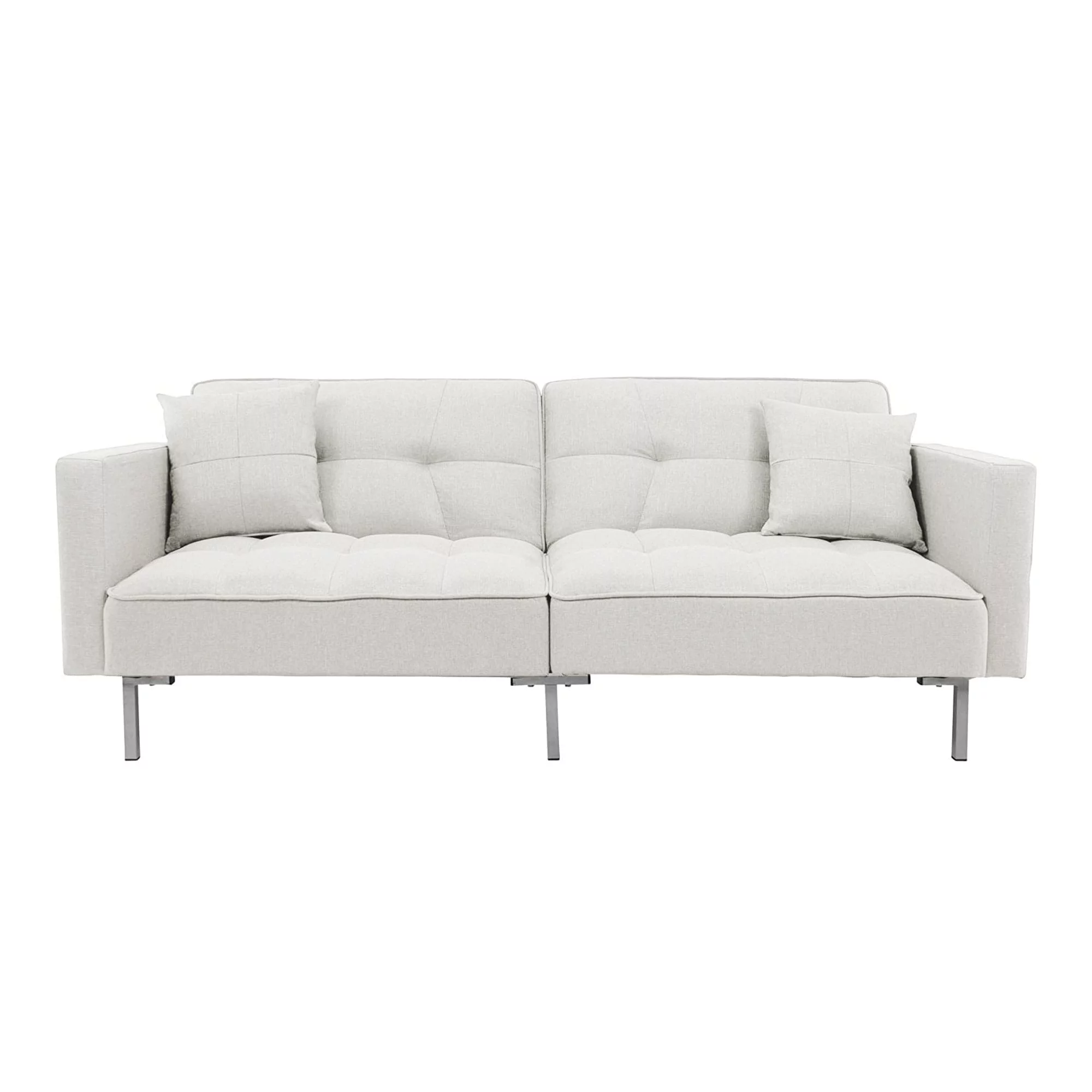 2 in 1 Linen Futon Sleeper Sofa Convertible Recliner Loveseat, White