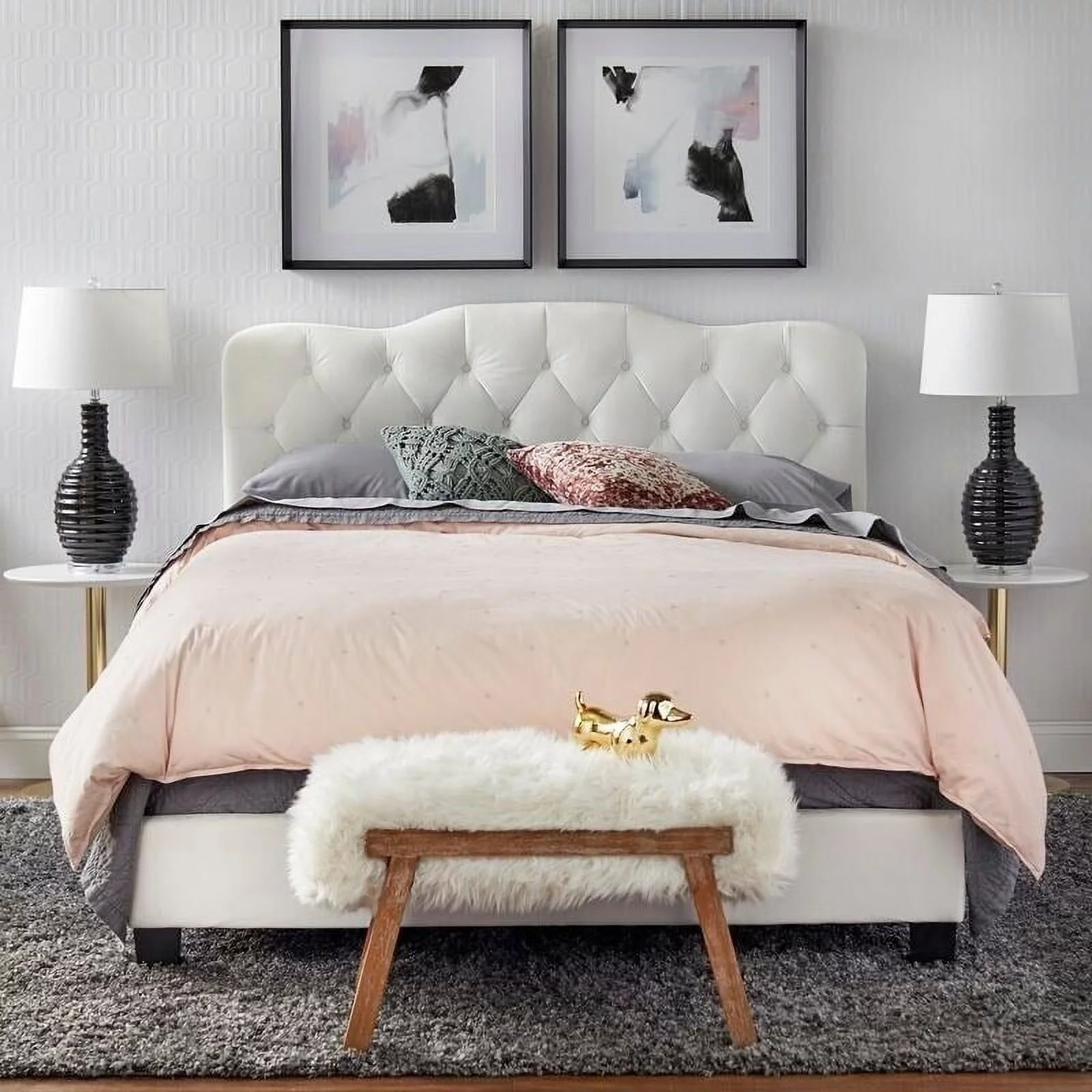 Simple Living Tessa Upholstered Bed Full White Velvet Wood Full Velvet
