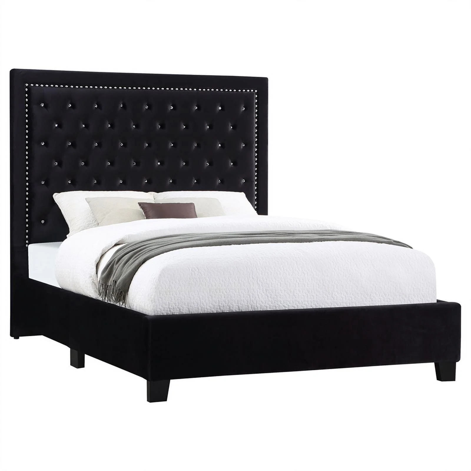 Maklaine Velvet Upholstered Tufted Platform Eastern King Bed Black