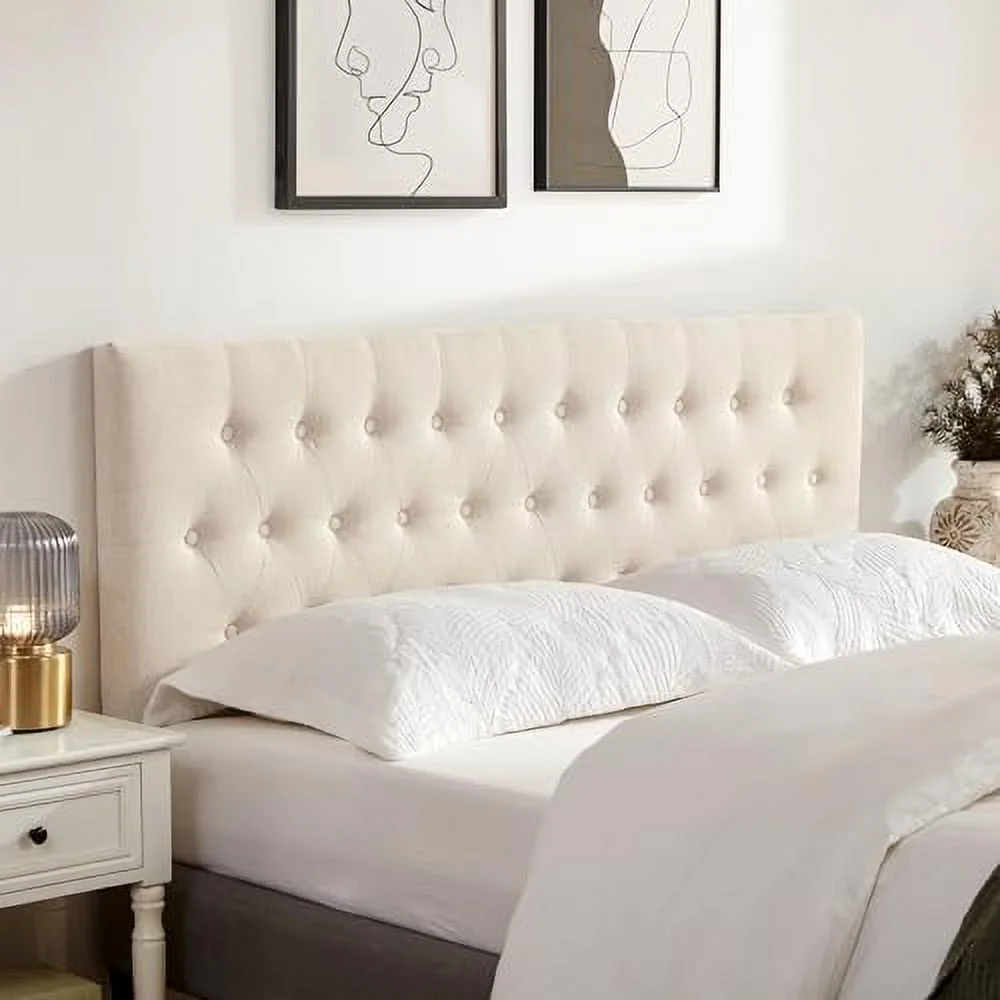 Huatean  Tufted Upholstered Headboard Queen Size  Solid Wood Head Board with Durable Metal Legs  Adjustable Height Bed headboard from 37\u201D to 51\u201D Fabric Headboard in  Button Desi