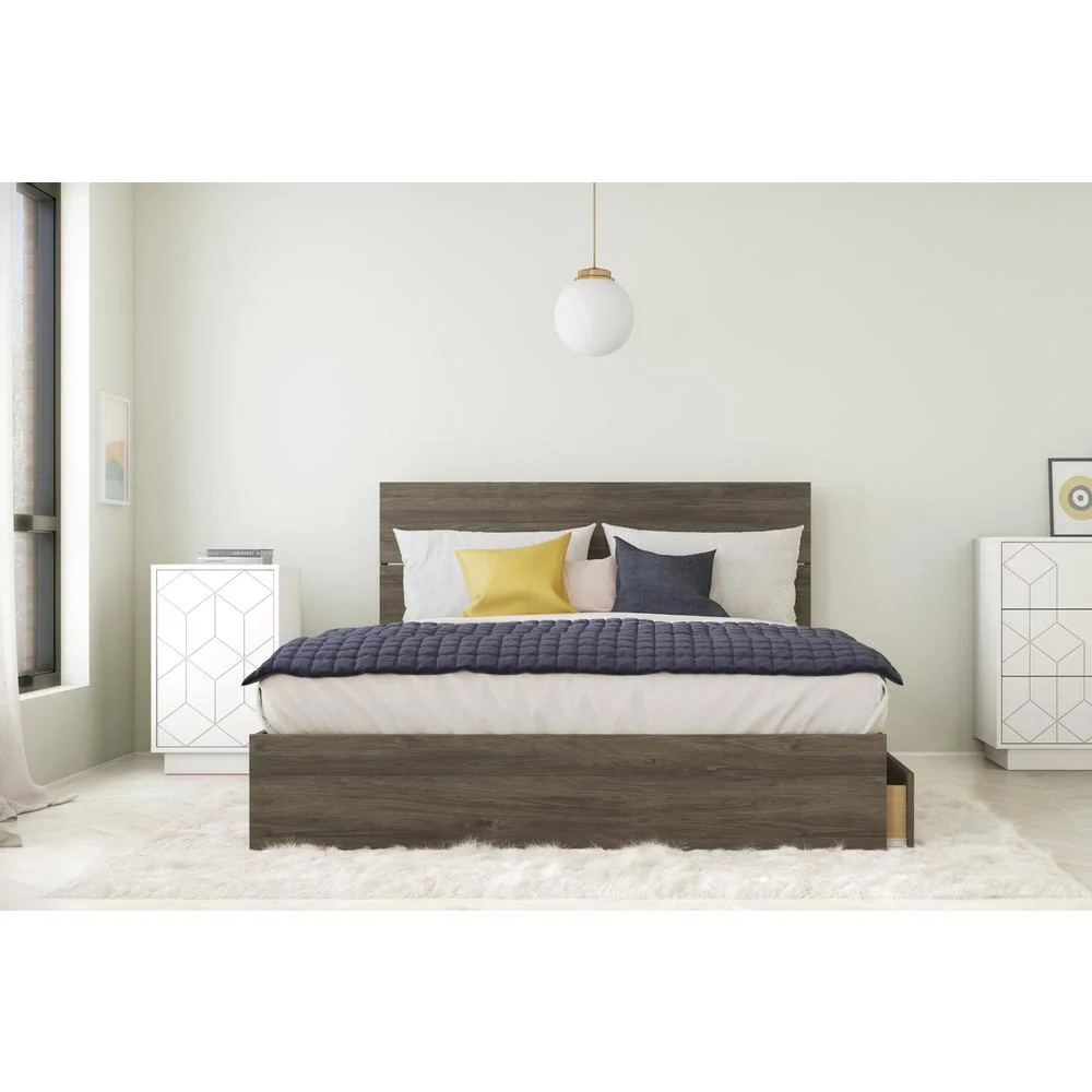 Nexera Volt 3 Piece Queen Size Bedroom Set, Bark Grey and White