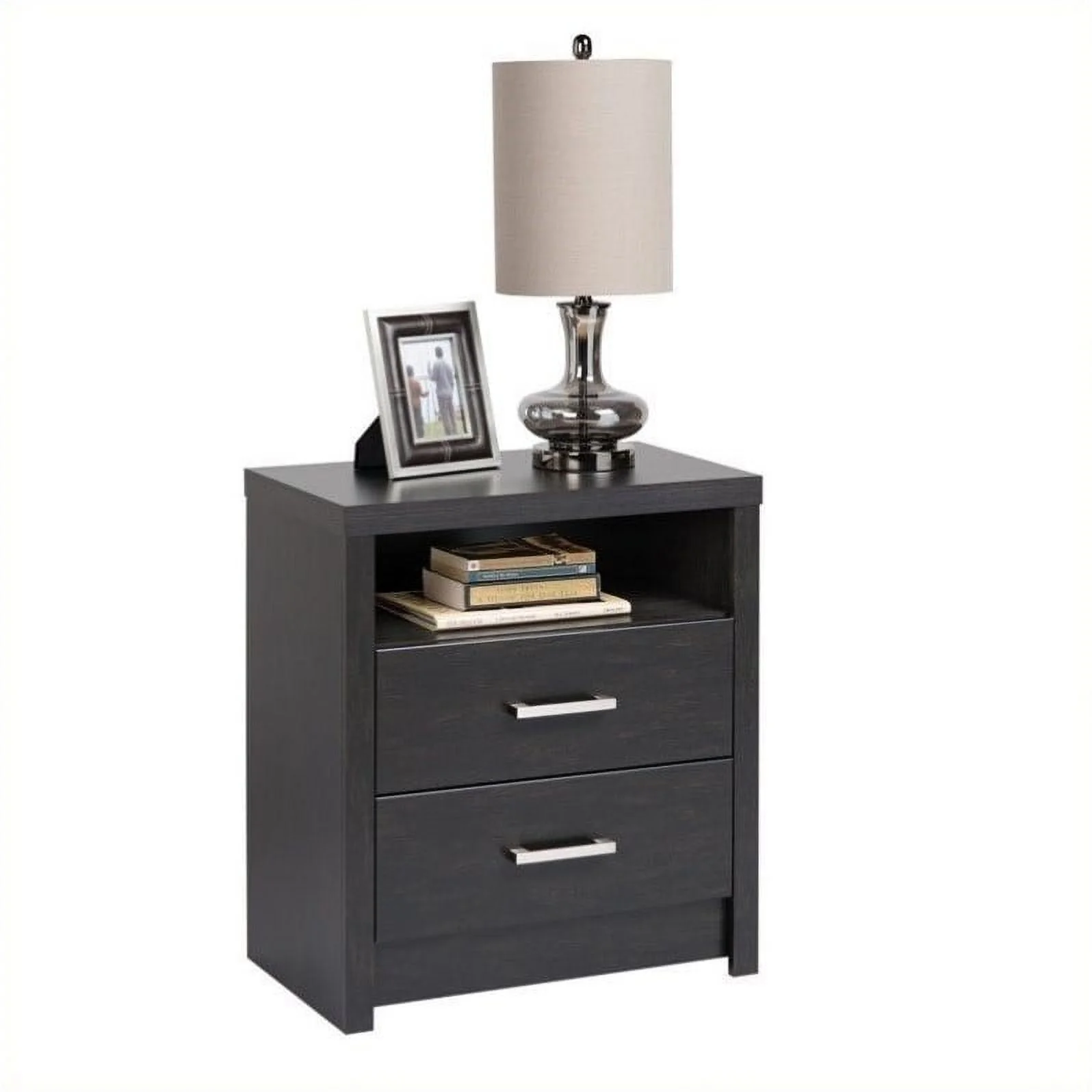 Home Square Tall 2-Drawer Nightstand in Black Laminate - Set of 2