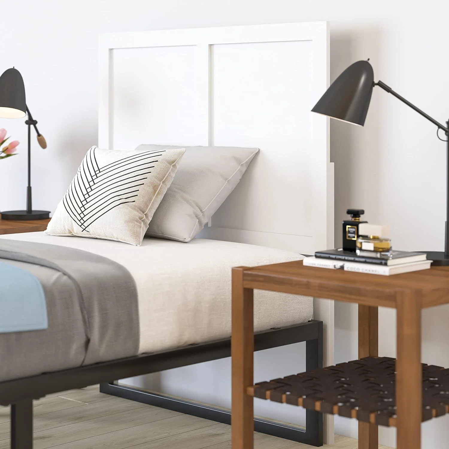 Grady Size Raised Panel Wooden Adjustable Headboard In White