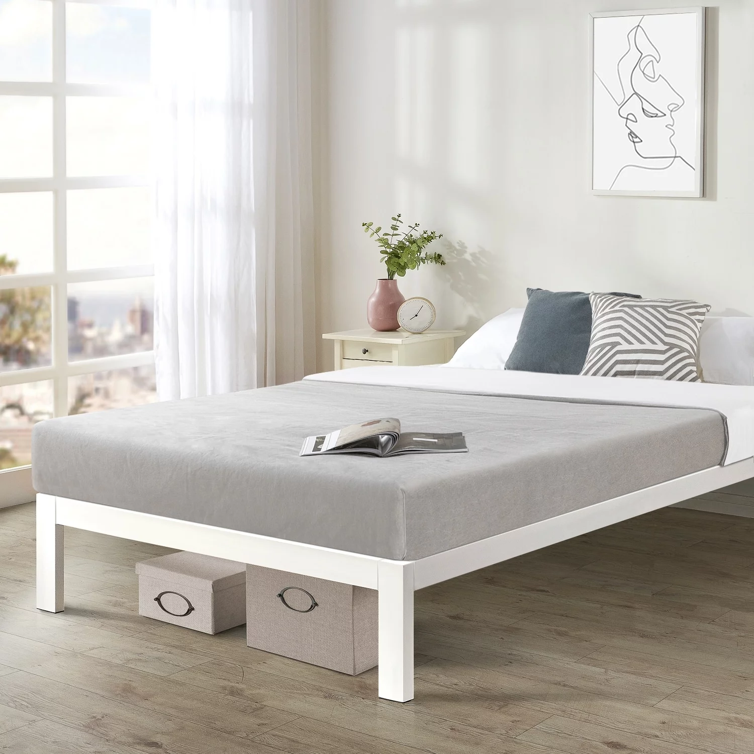 Crown Comfort Titan C Heavy Duty Steel Platform Bed By  White White Finish Queen
