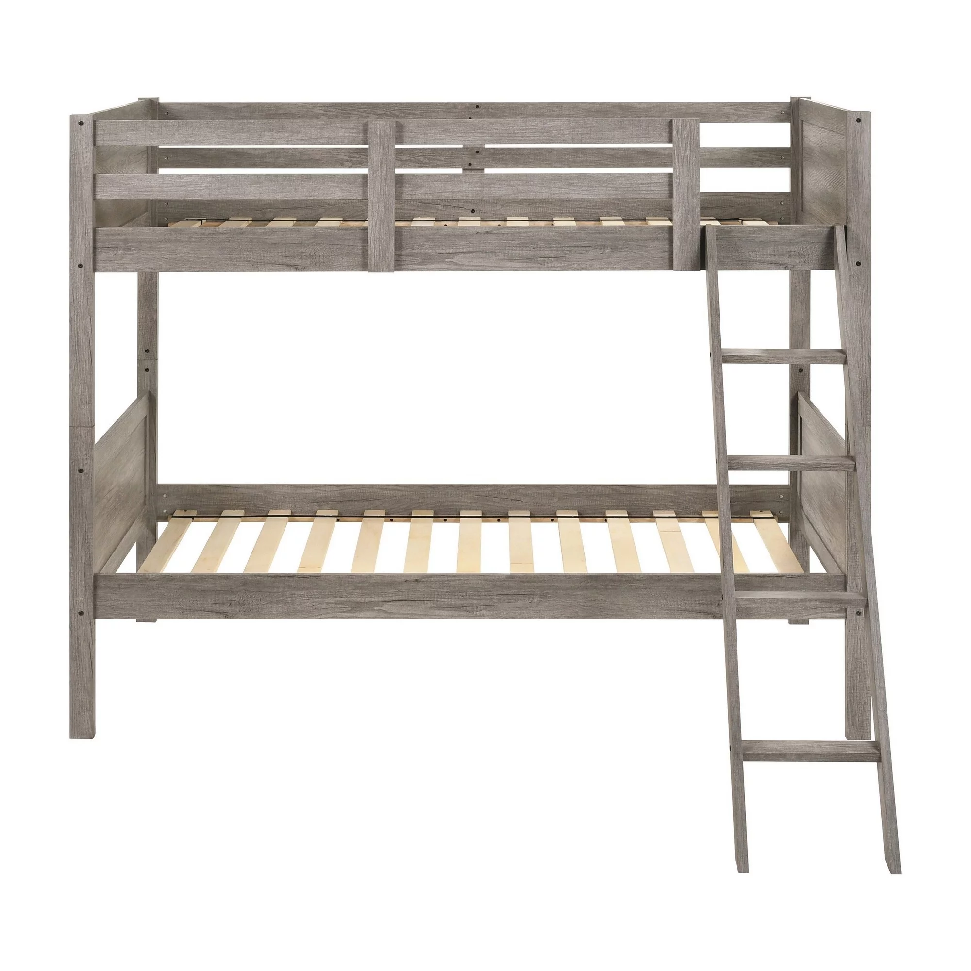 Benjara Twin Over Twin Bunk Beds, Curved Headboards, Ladder, Straight Legs, Taupe
