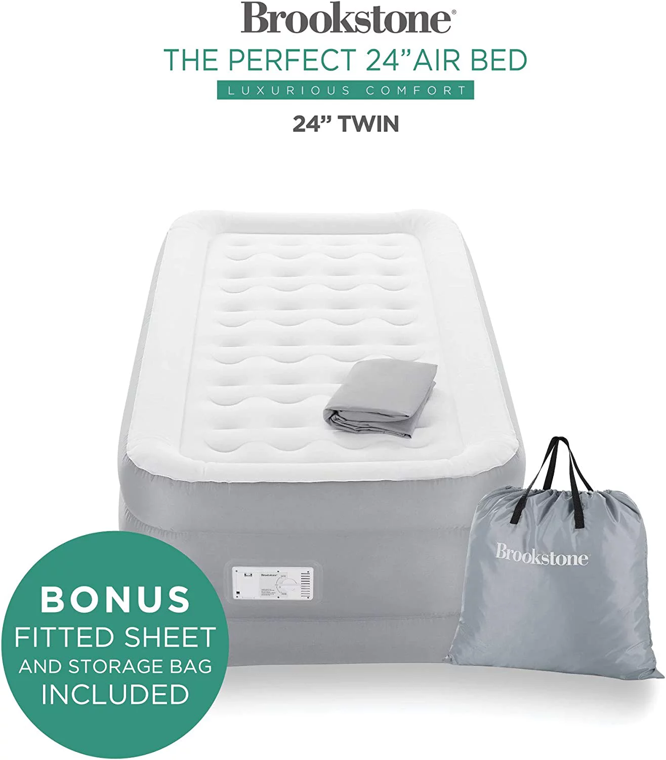 durable Brookstone Innovations Perfect Air Bed with Built-in Switch Automatically Inflates & Deflates - Includes Fitted Sheet and Carrying Case - Twin Size Mattress - 24" Height