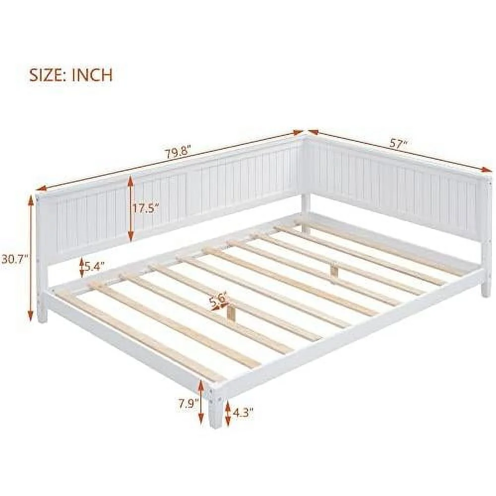 Full Size Wood Daybed,Day Beds Frames For Kids Adults Full Daybed Platform Bed Sofa Bed For Bedroom Living Room,White