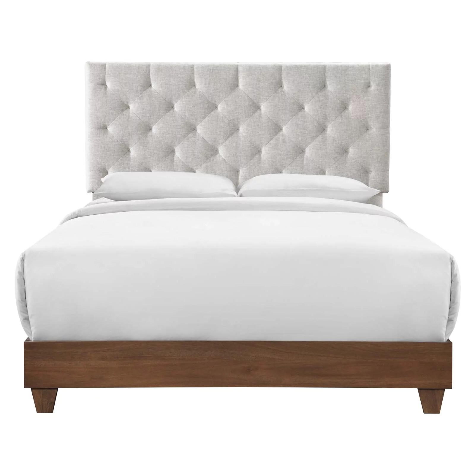 Modway Rhiannon Diamond Tufted Upholstered Fabric Queen Bed in Walnut Beige