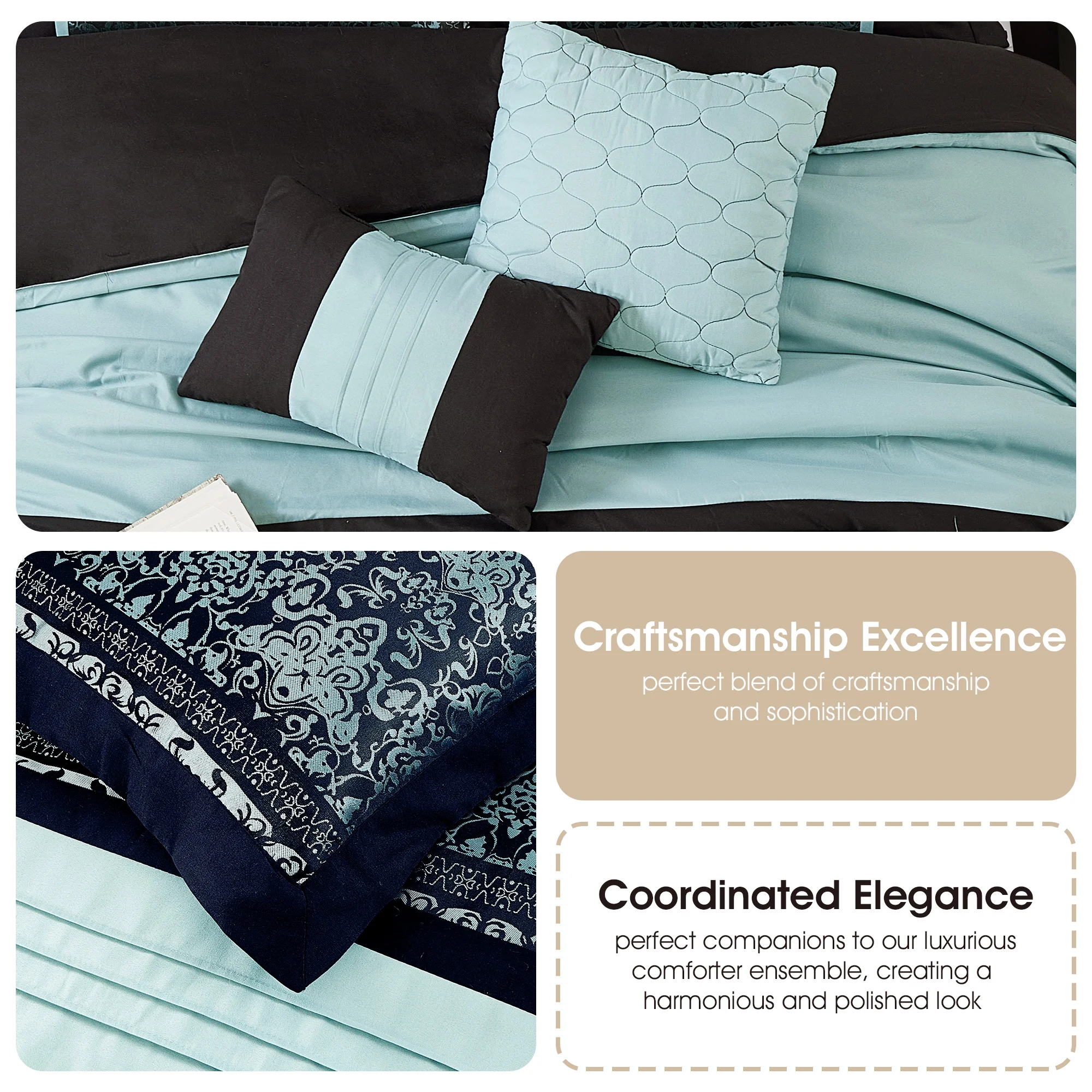 Lanco Polyester  7 Piece Comforter Sets,  King Size with Comforter and Bed Skirt and Shams and Decorative Pillows, All Season Bedding Set