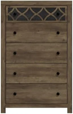 NLIBOOMLife Julric 5 Drawer Dresser Tall Wood Chest Drawer for Bedroom Clothes Organizer with Drawers Laser Cut Design 16.06" D x 29.61" W x 45.12" H Knotty Oak