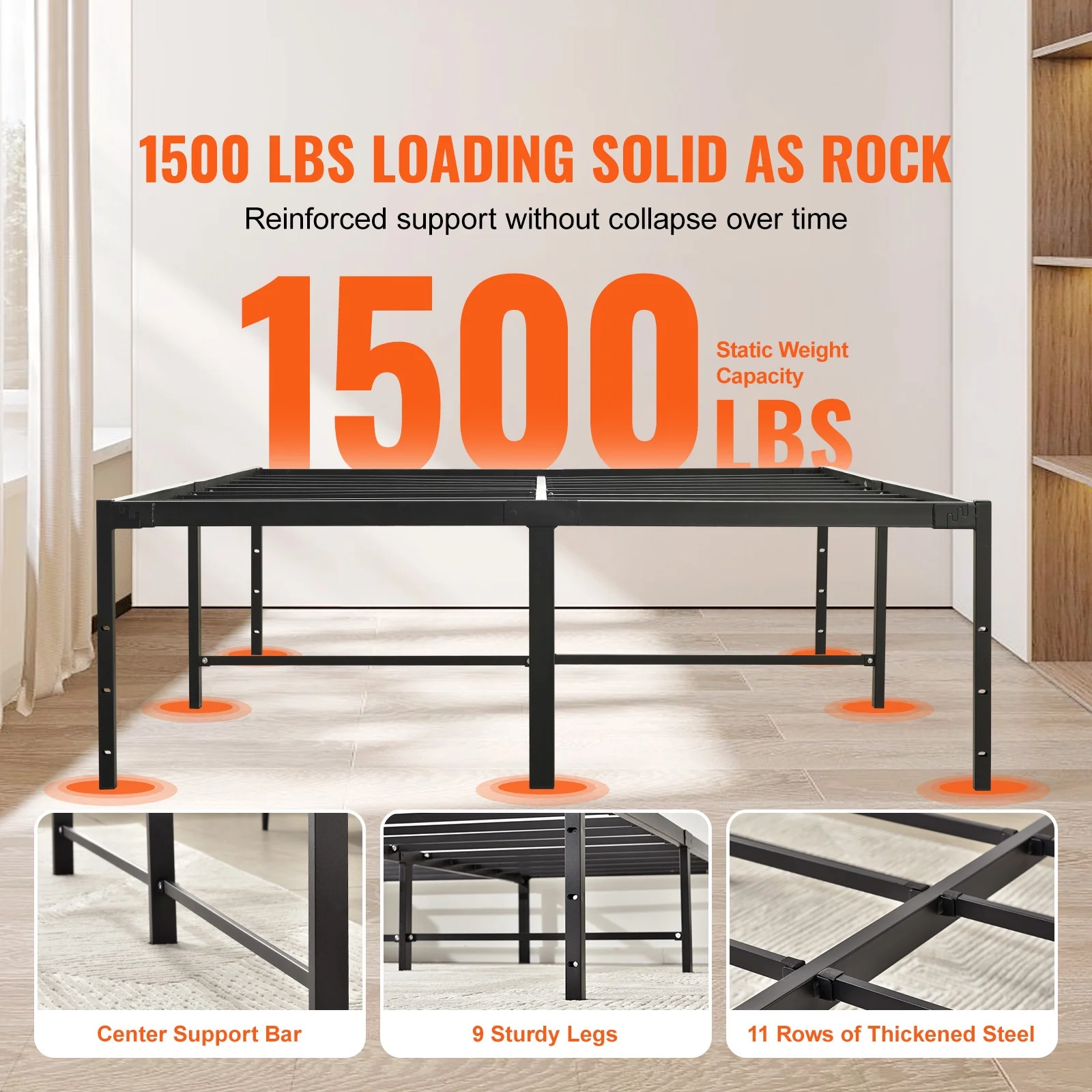 SKYSHALO Metal Bed Frame Platform Noise Free Full Size Bed Frame 18 inch 1500 lbs