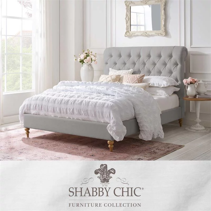 Posh Living SBD254-03GRK-UE 53.9 x 80.8 x 93.7 in. Addalynn Linen Rolled Top Button Tufted Bed, Grey - King Size