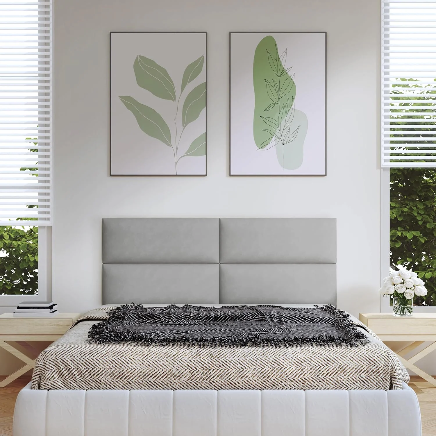 Upholstered Wall Mounted Headboard Panels, Reusable and Removable Padded Wall Panels for Queen Bed, Floating Headboard for Bedroom, Pack of 4 Panels, 30” * 11.5”, Gray