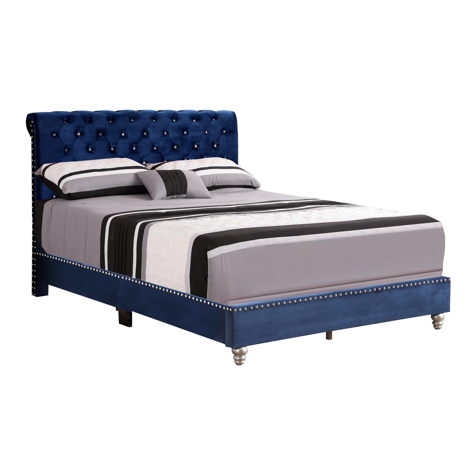 Glory Furniture Maxx Tufted Upholstered Bed With Navy Blue Finish G1943-QB-UP
