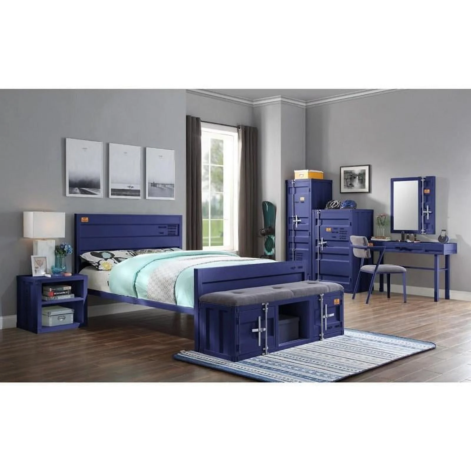 Contemporary Blue Twin 4pcs Bedroom Set by Acme Cargo 35930T-4pcs