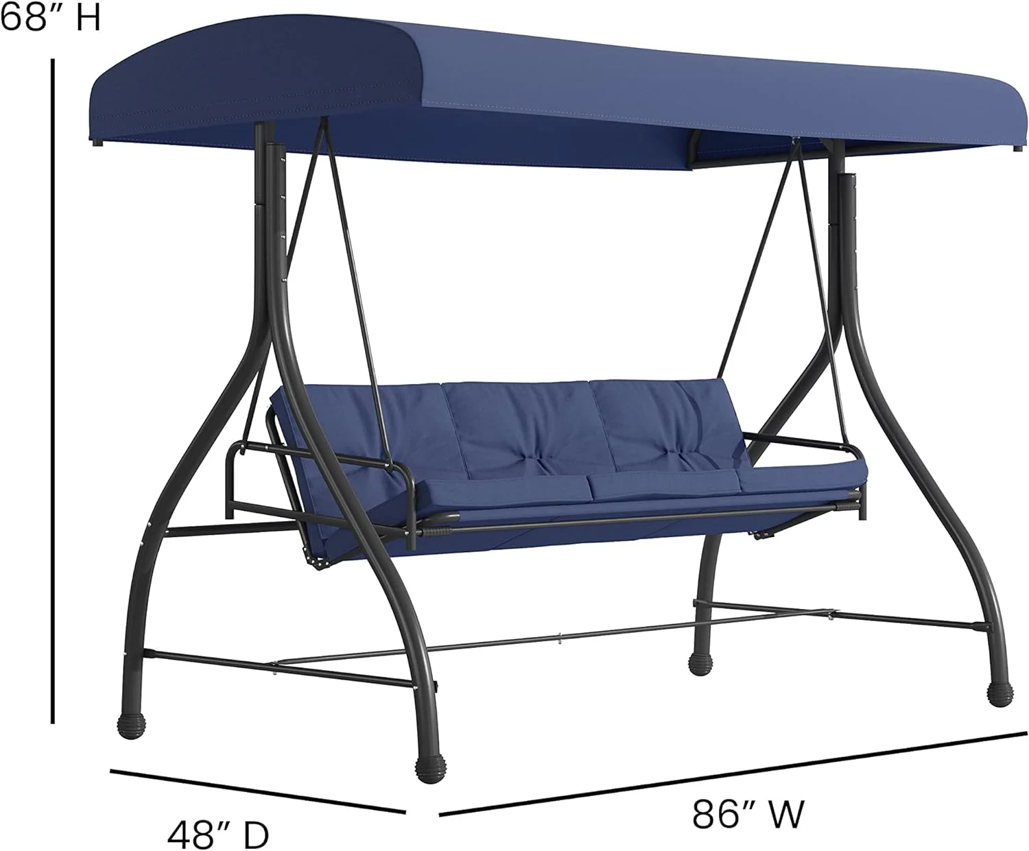 Tellis 3-Seat Outdoor Steel Converting Patio Swing Canopy Hammock With Cushions / Outdoor Swing Bed (Navy)