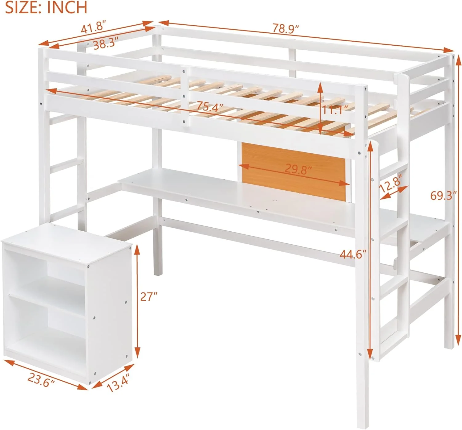 Lof Bed Wih Desk Ad Wriig Board, Wood Size Lof Bed Wih Desk & 2 Drawers Cabie Udereah, Lof Bed For Kids, Boys,Girls,ees(,Whie)