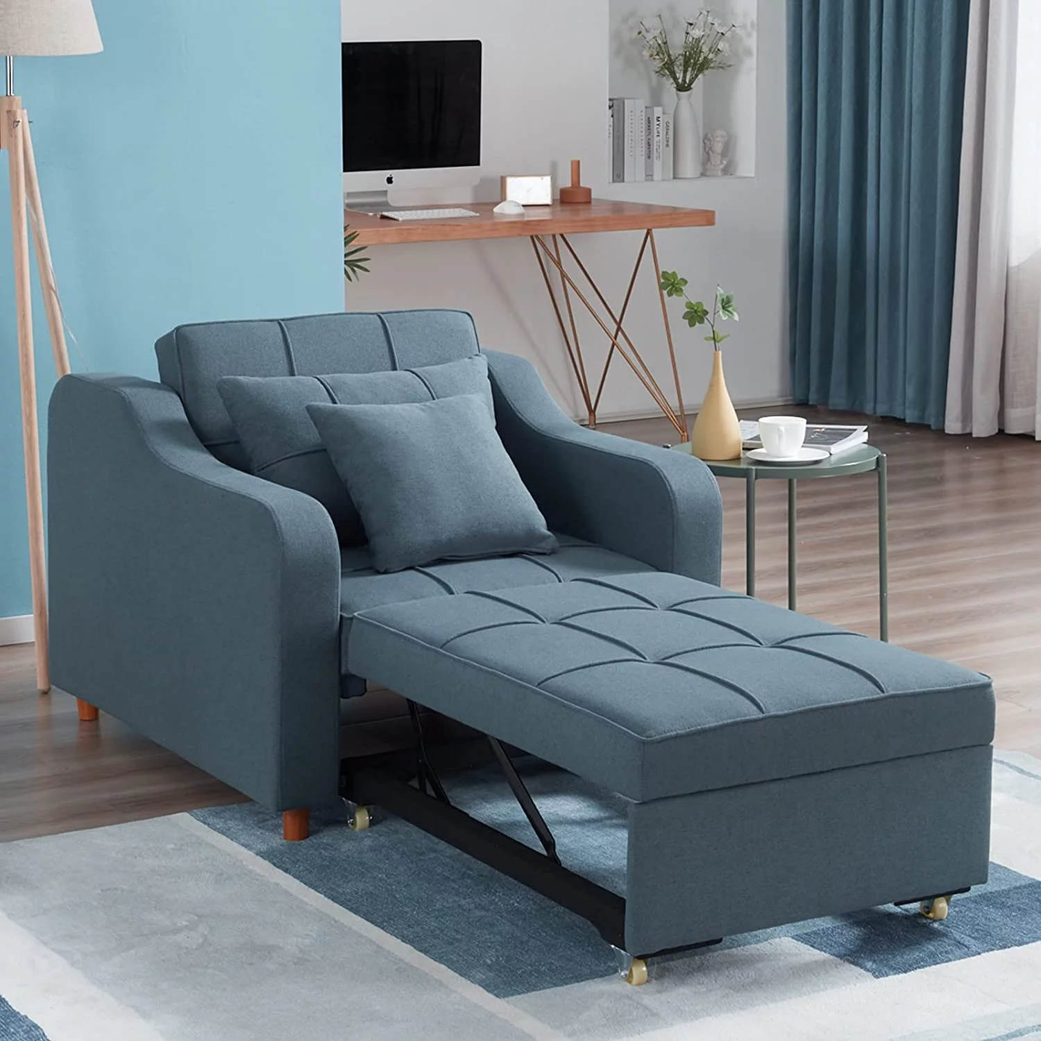 Homrest 3-in-1 Convertible Chair Multi-Functional Sofa Bed Adjustable Recliner(Blue Grey)